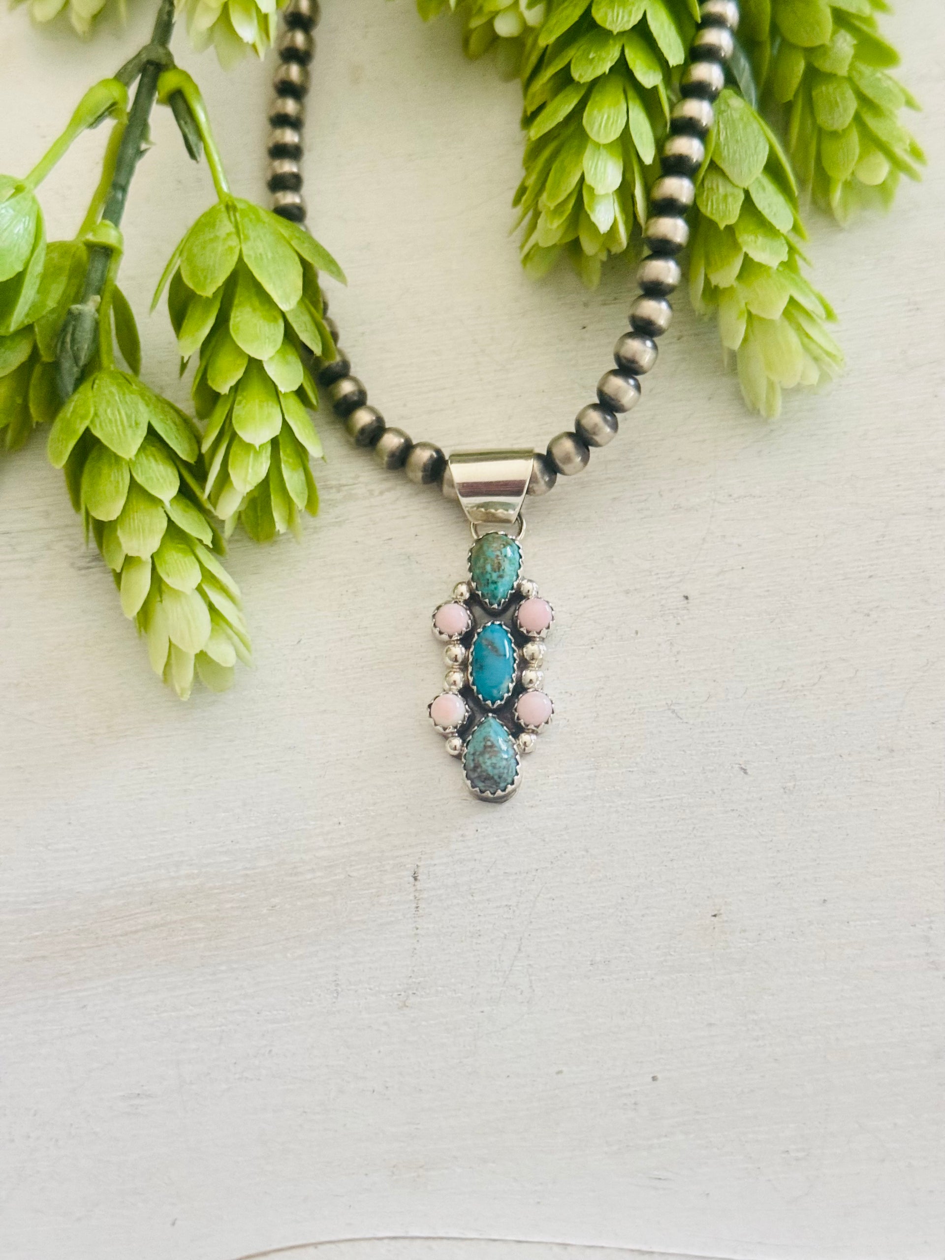 Navajo Made Multi Stone  & Sterling Silver Cluster Pendant