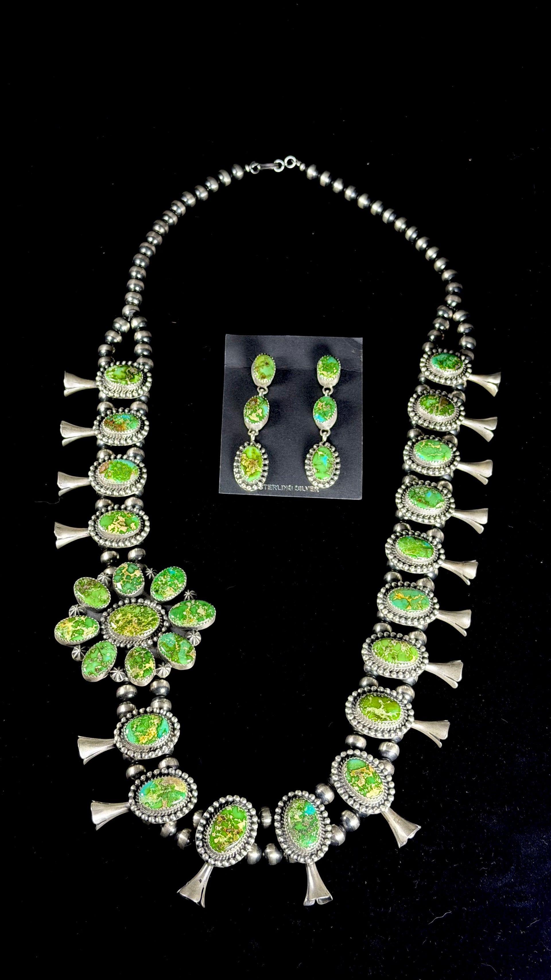 Charles Johnson Sonoran Gold Turquoise & Sterling Silver Cluster Blossom Necklace Set