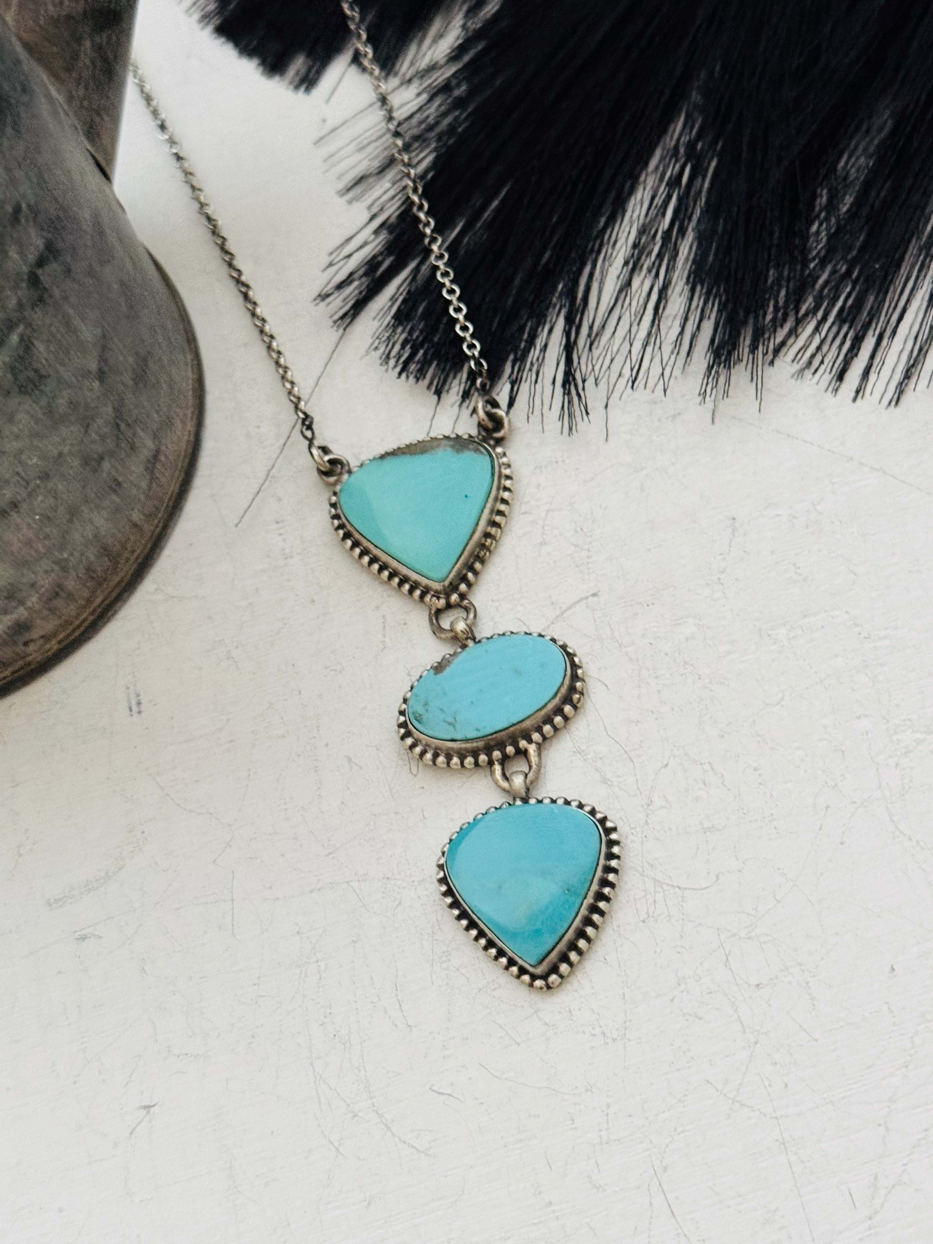 Southwest Handmade Kingman Turquoise & Sterling Silver Chain Necklace