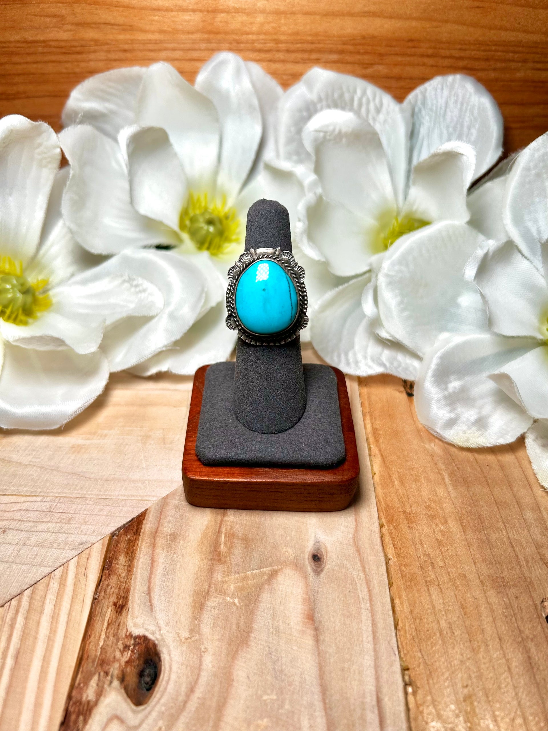 Dave Skeets Kingman Turquoise & Sterling Silver Ring Size 5.75