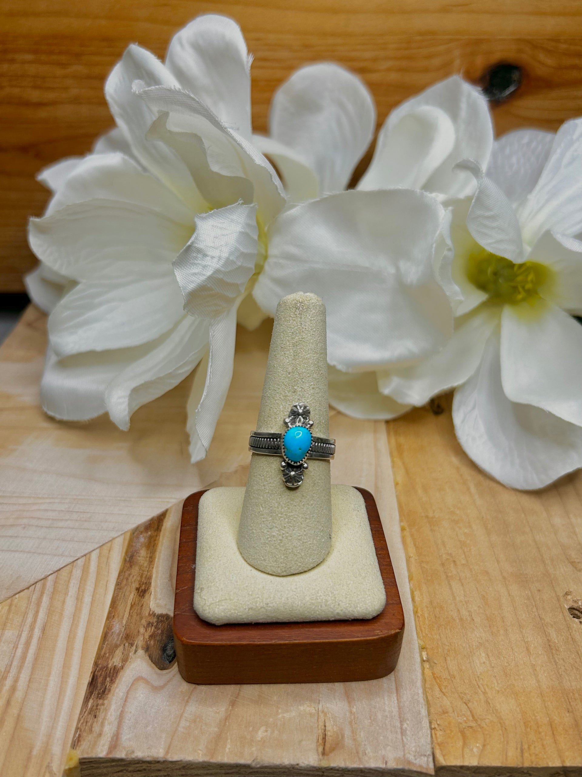 Arlene Lewis Kingman Turquoise & Sterling Silver Cluster Ring Size 8