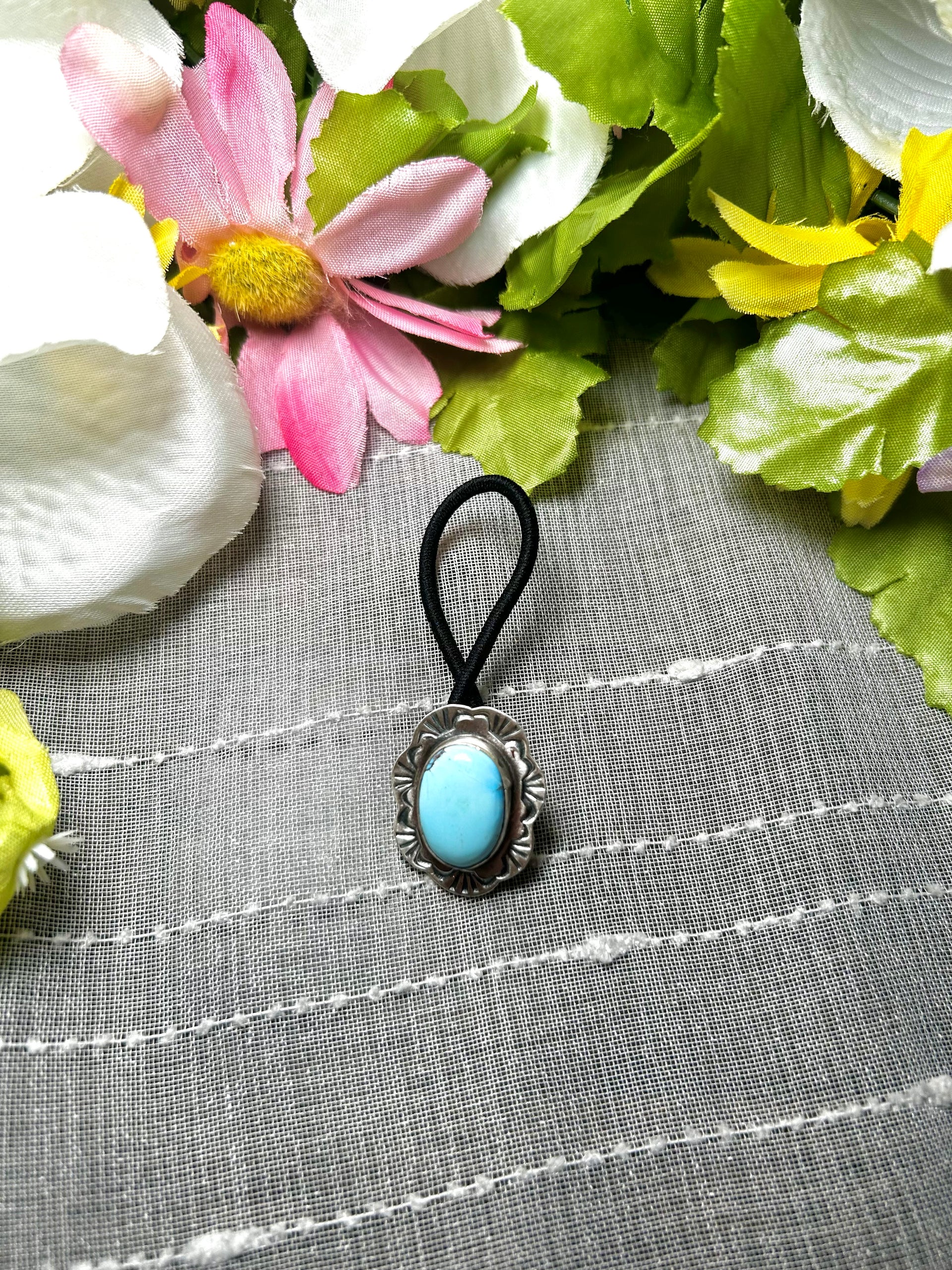 Navajo Made Golden Hill Turquoise & Sterling Silver Hair Tie