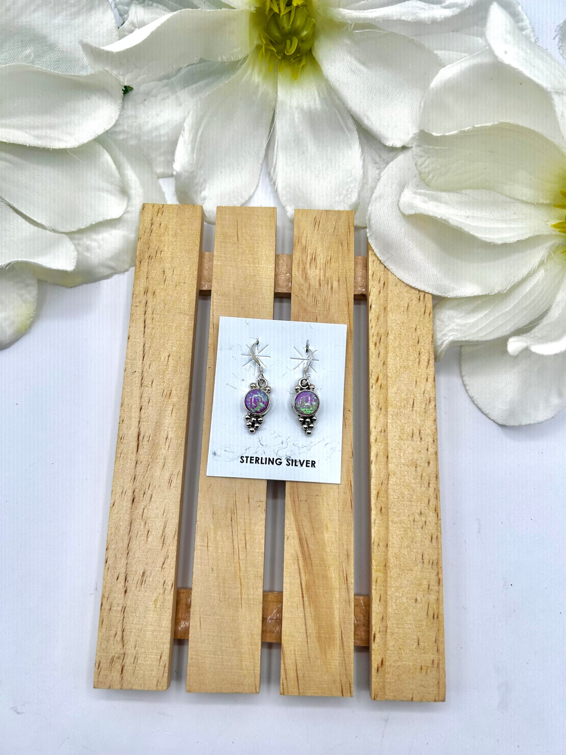 Navajo Made Opal & Sterling Silver Hook Earrings