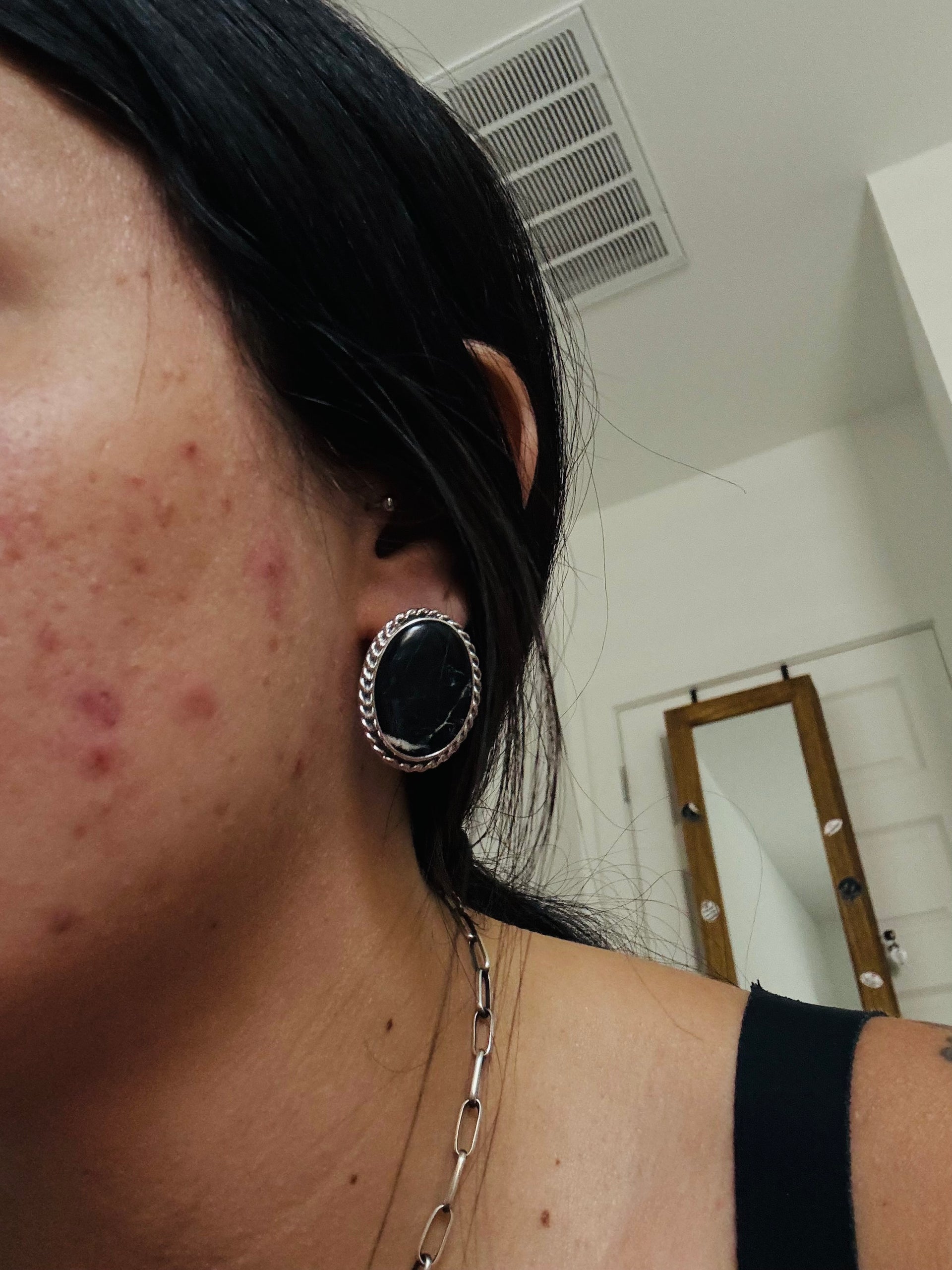 Navajo Made White Buffalo & Sterling Silver Post Earrings