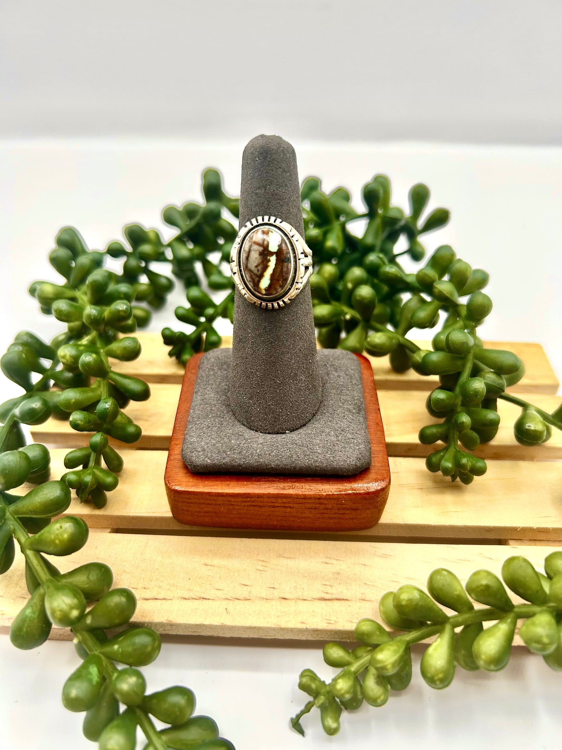 Navajo Made Ribbon Royston Turquoise & Sterling Silver Ring Size 6