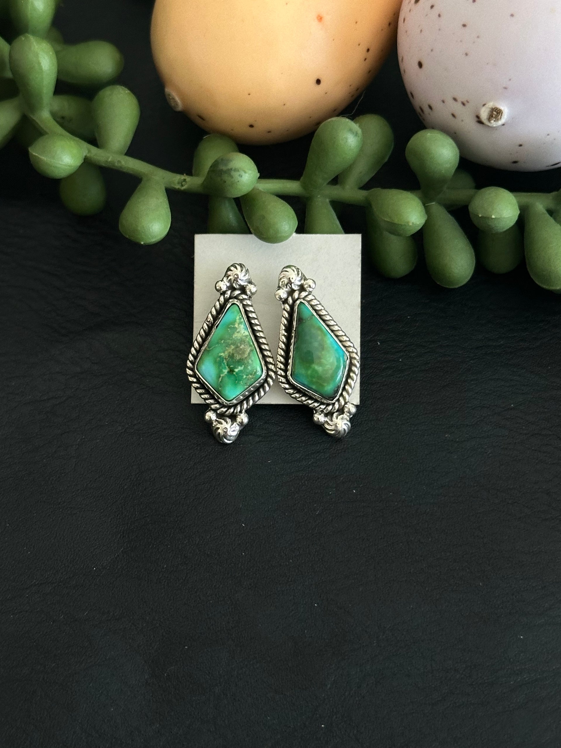 Southwest Handmade Sonoran Gold Turquoise & Sterling Silver Post Earrings
