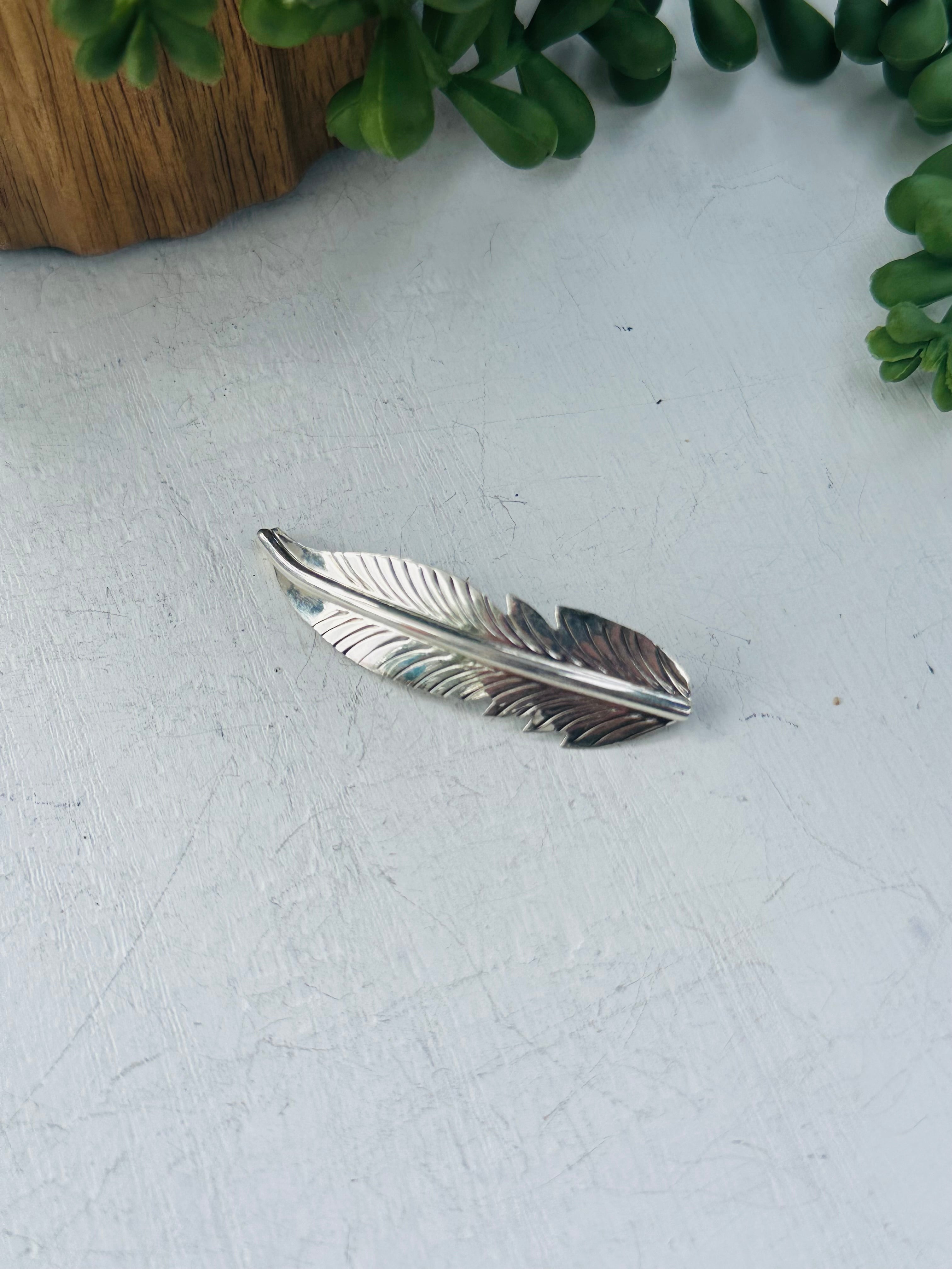 Navajo Made & Sterling Silver Feather Pin