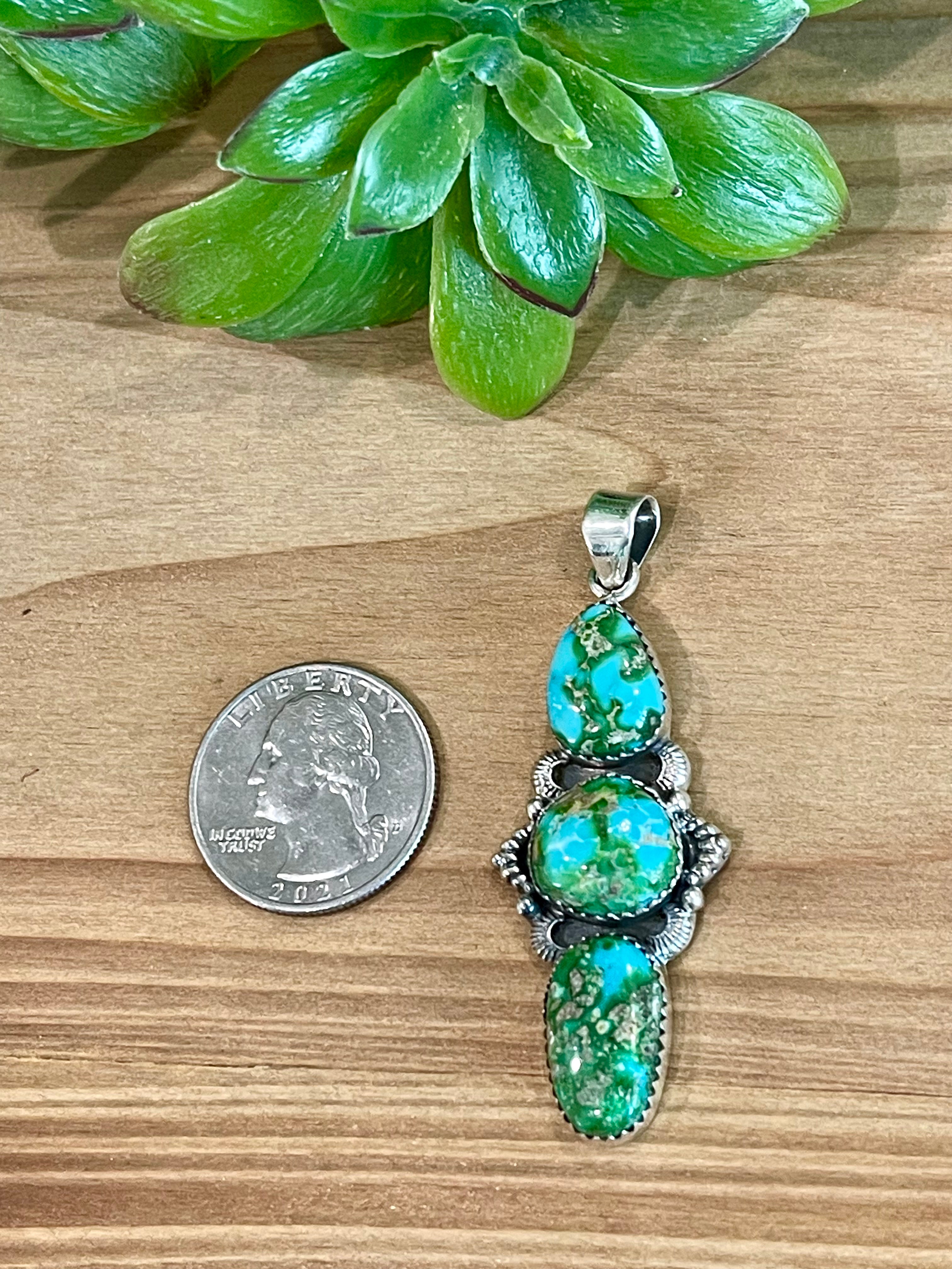 Southwest Handmade Sonoran Mountain Turquoise & Sterling Silver Pendant