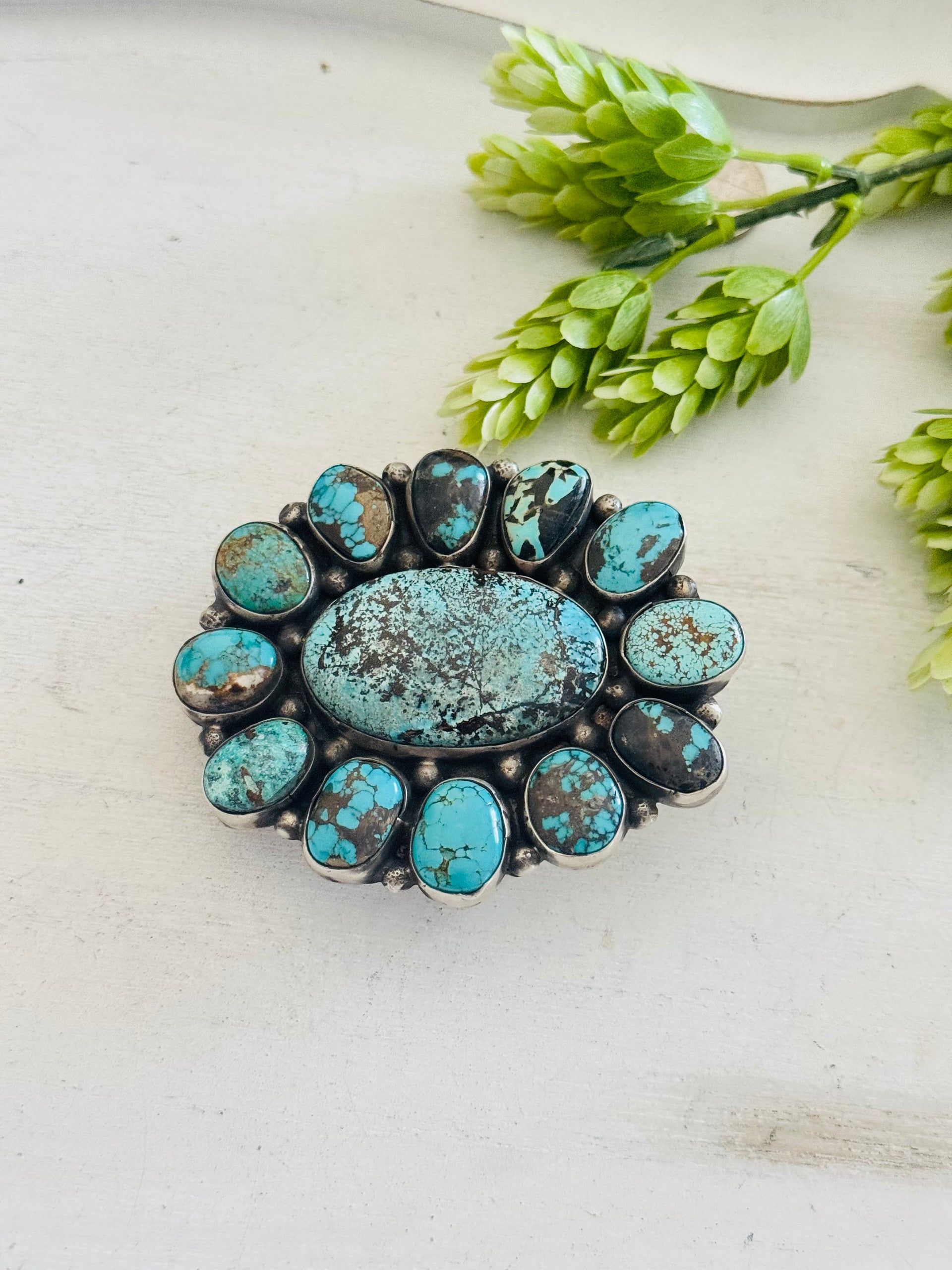 Navajo Made Mixed Turquoise & Sterling Silver Belt Buckle