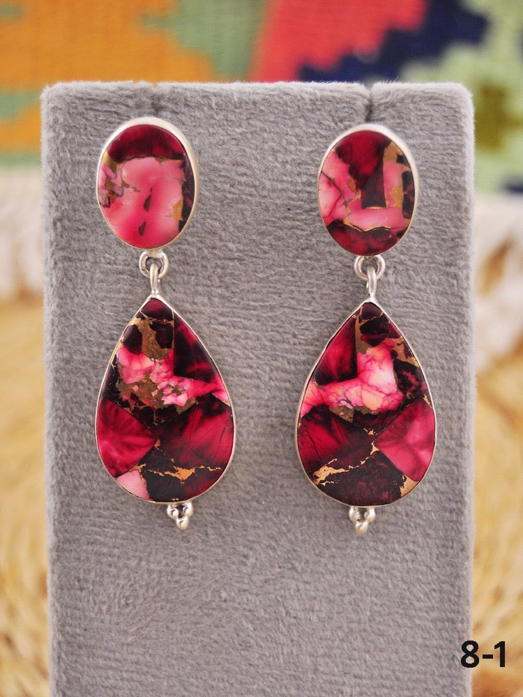 Southwest Made Rose Dahlia & Sterling Silver Dangle Earrings