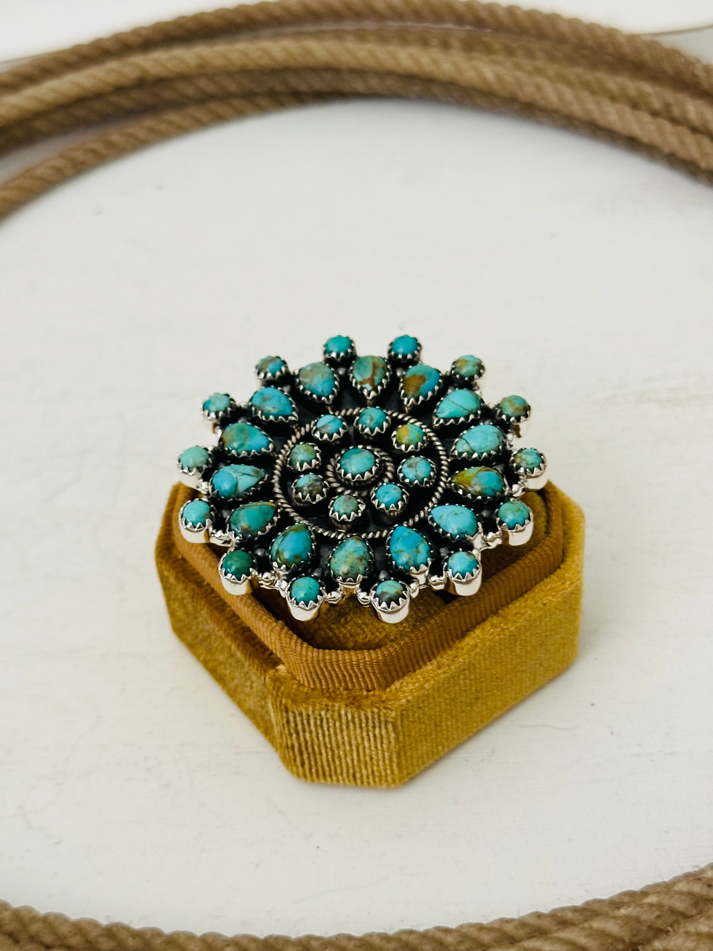 Southwest Handmade Kingman Turquoise & Sterling Silver Adjustable Cluster Ring