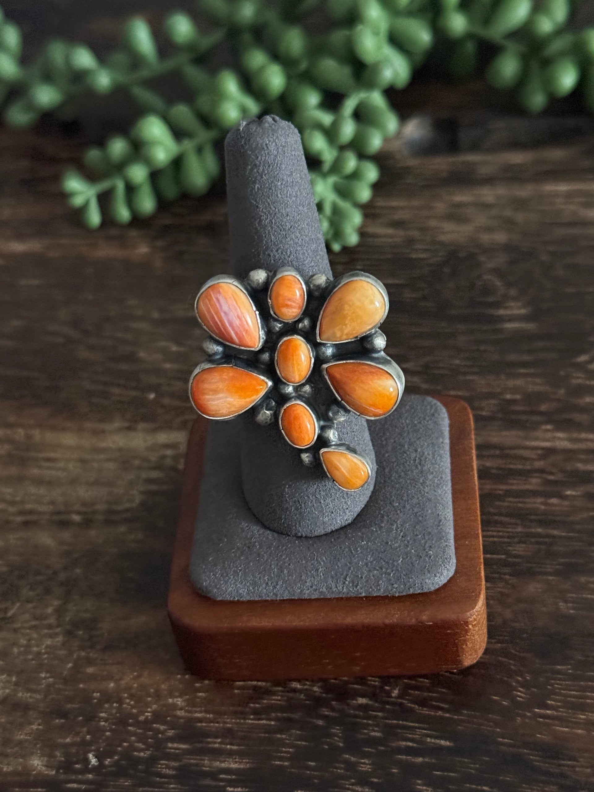 Travis Jim Spiny Oyster & Sterling Silver Adjustable Dragonfly Cluster Ring