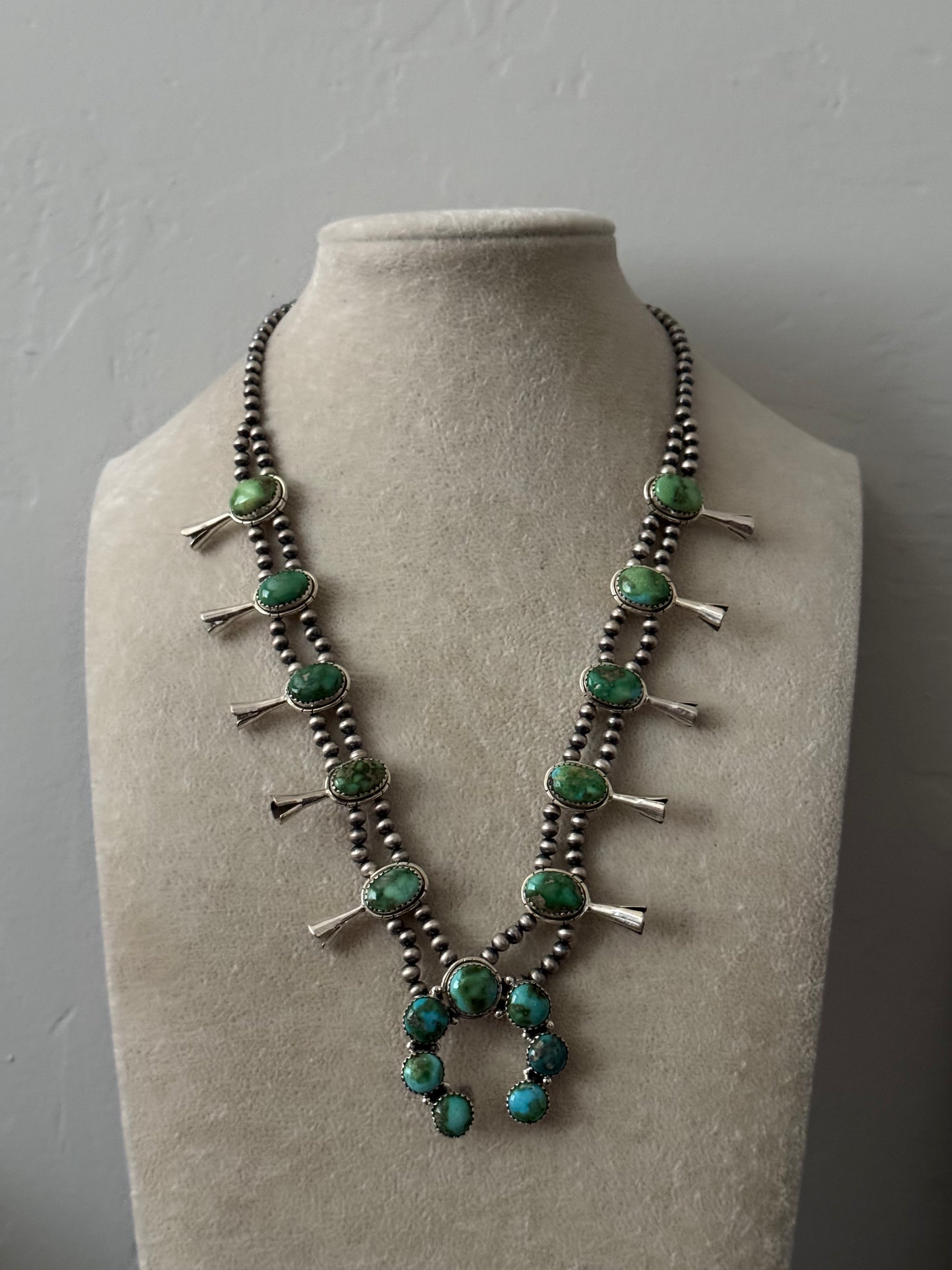 TTD Sonoran Mountain Turquoise & Sterling Silver Squash Blossom Necklace