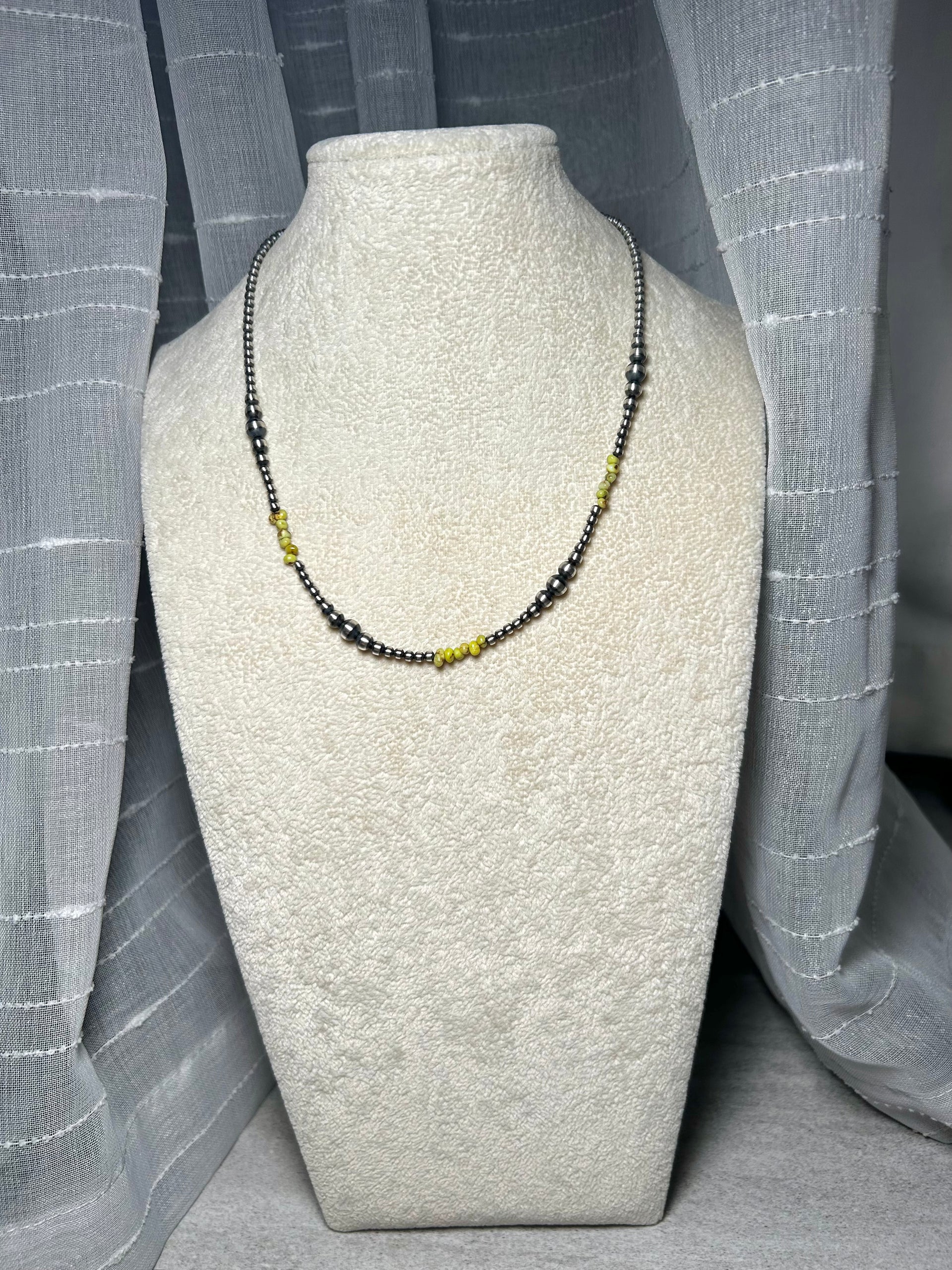 Navajo Strung Palomino Variscite & Sterling Silver Necklace