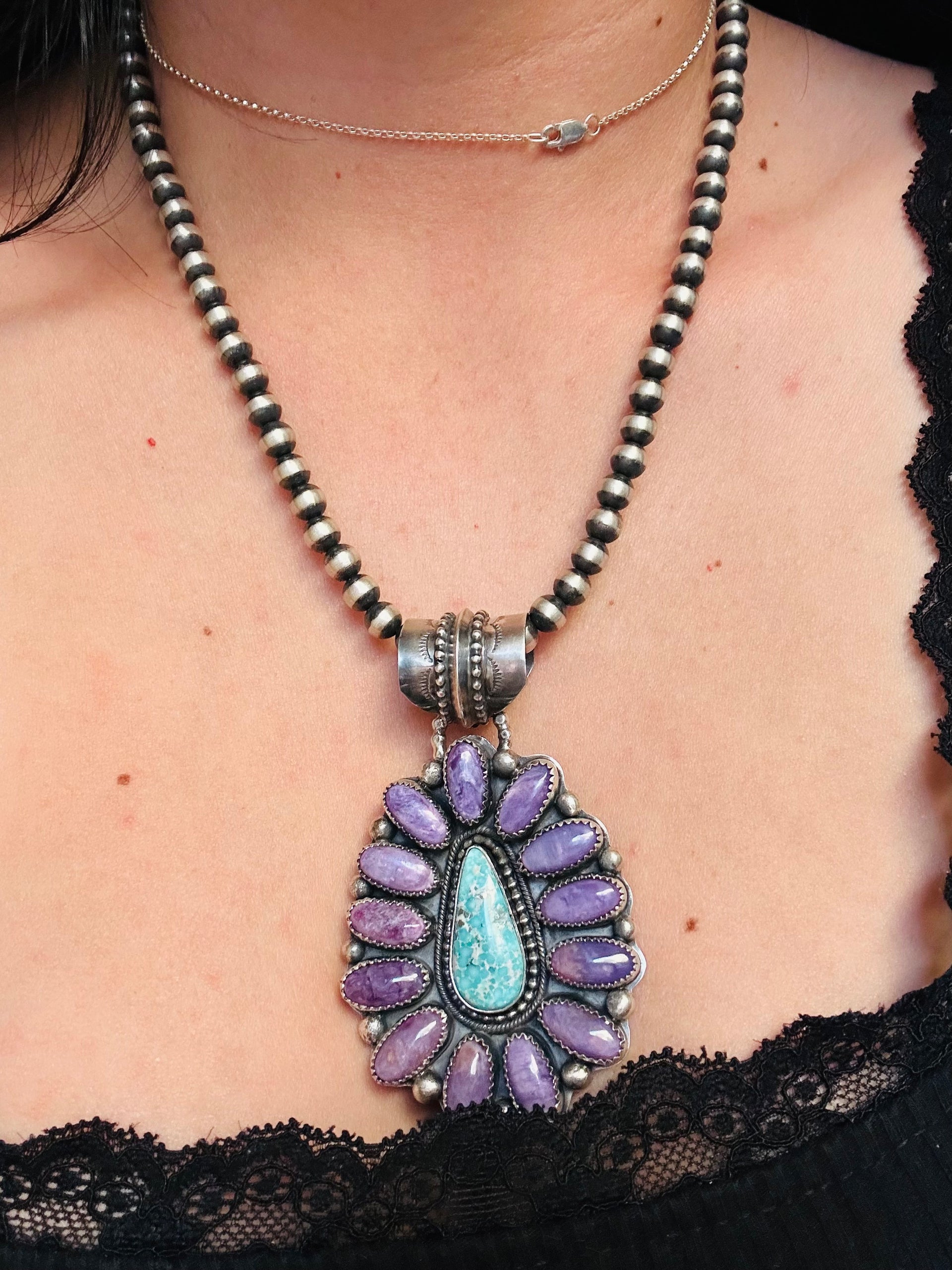 Dustin Francisco Multi Stone & Sterling Silver Cluster Pendant