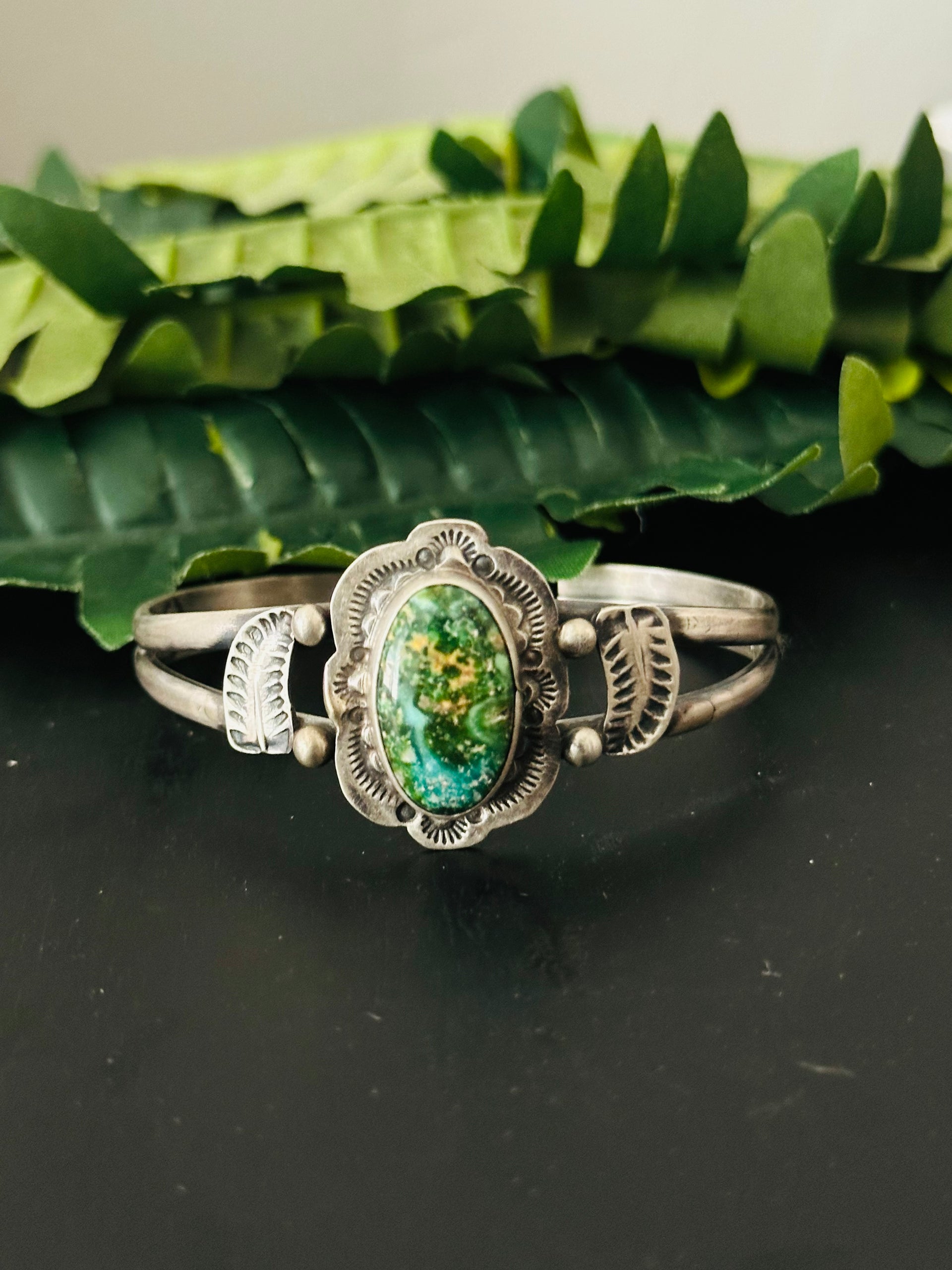 Navajo Made Sonoran Gold Turquoise and Sterling Silver Cuff Bracelet