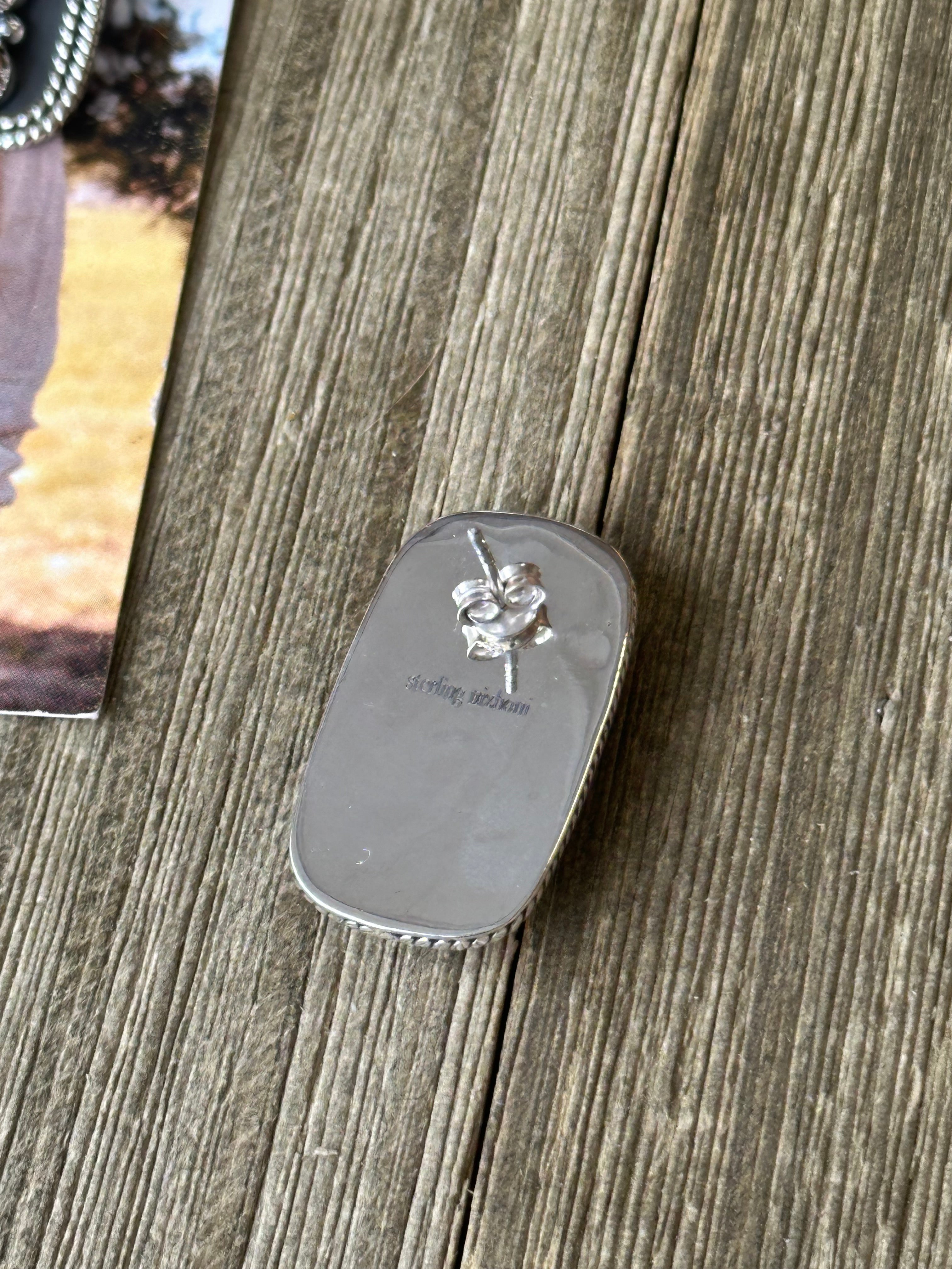 Southwest Handmade Moon Stone & Sterling Silver Post Dangle Cluster Earrings