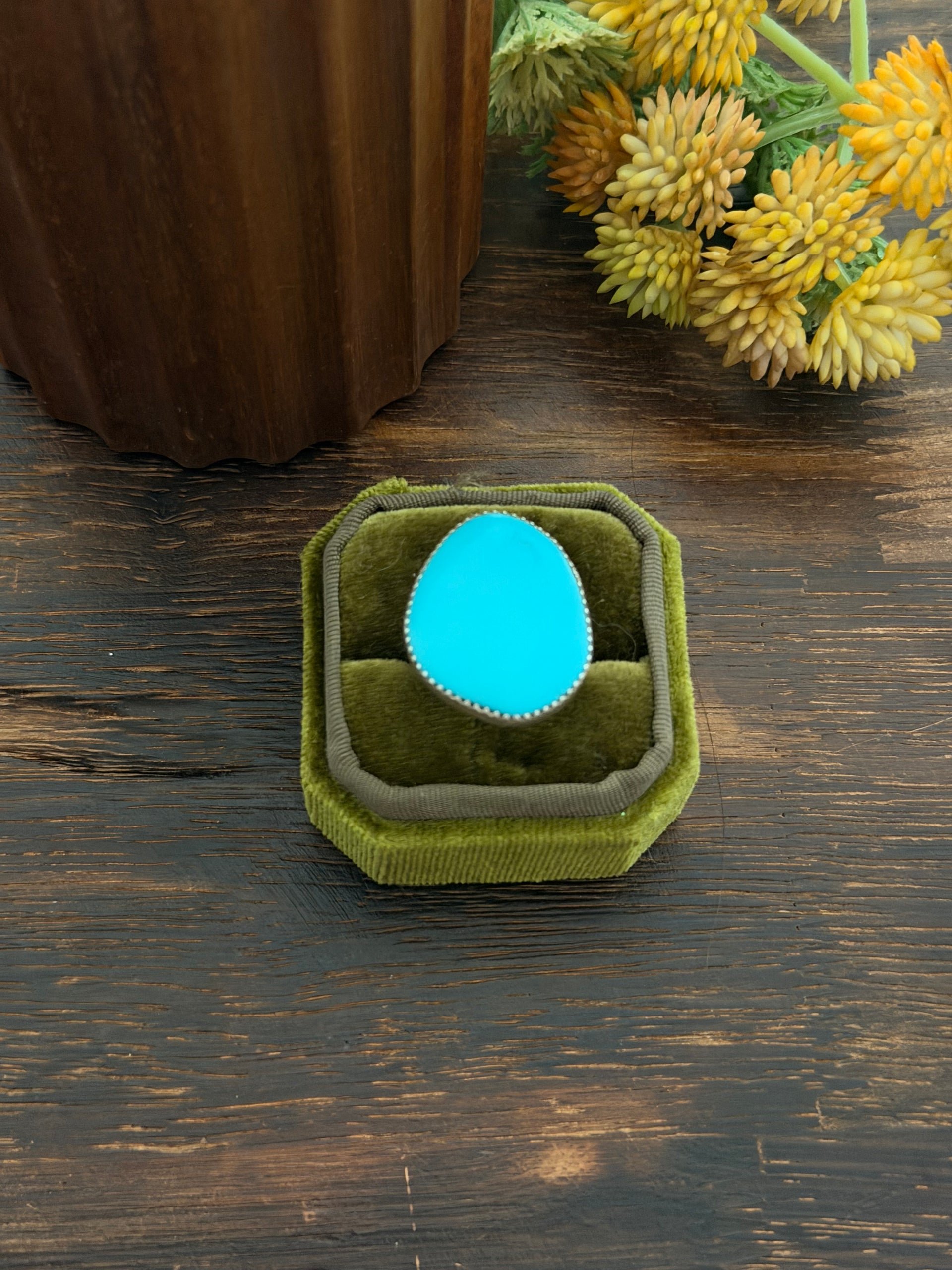 Navajo Made Kingman Turquoise & Sterling Silver Ring Size 6