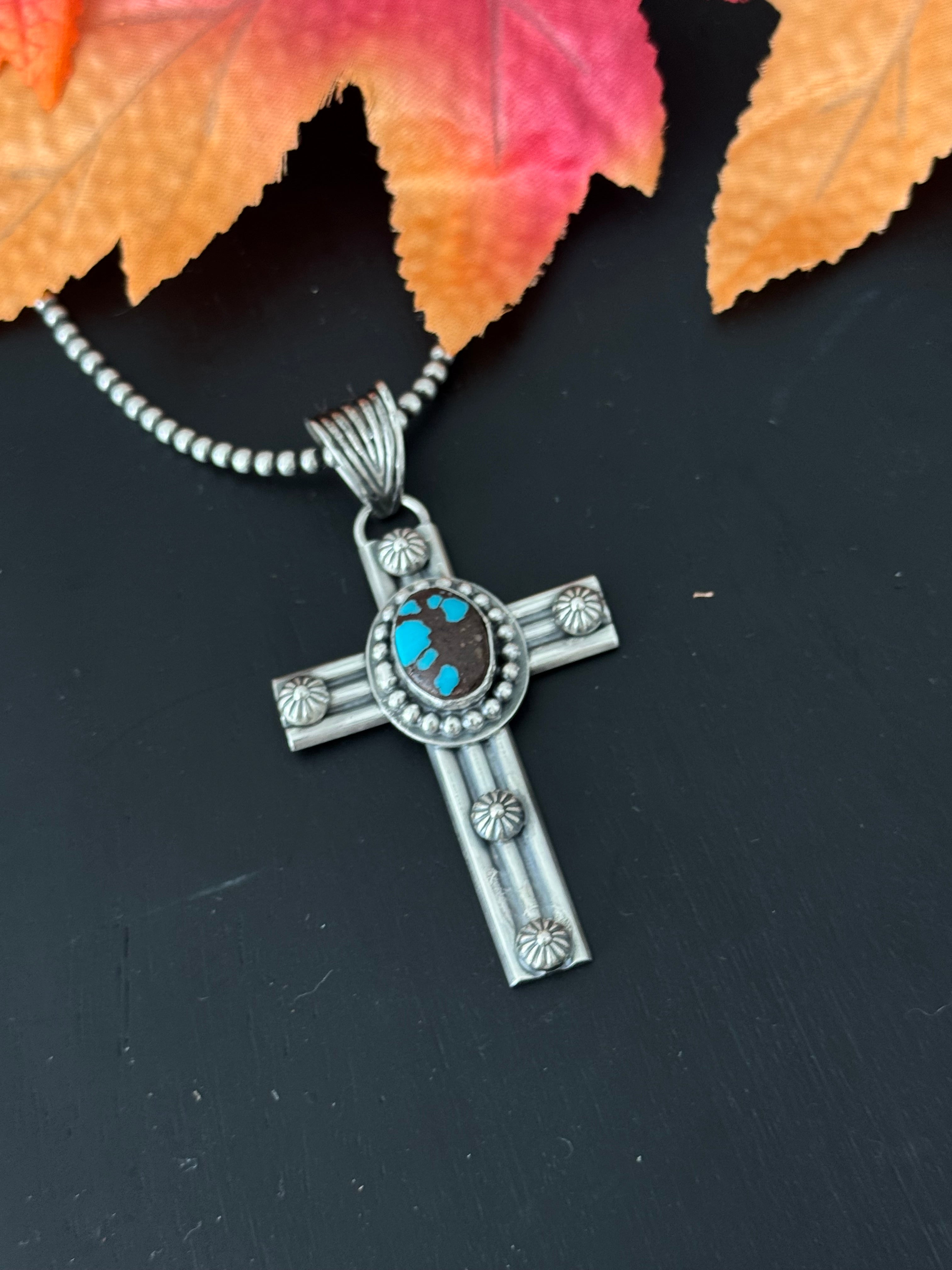 Calvin Delgarito Egyptian Turquoise & Sterling Silver Cross Pendant