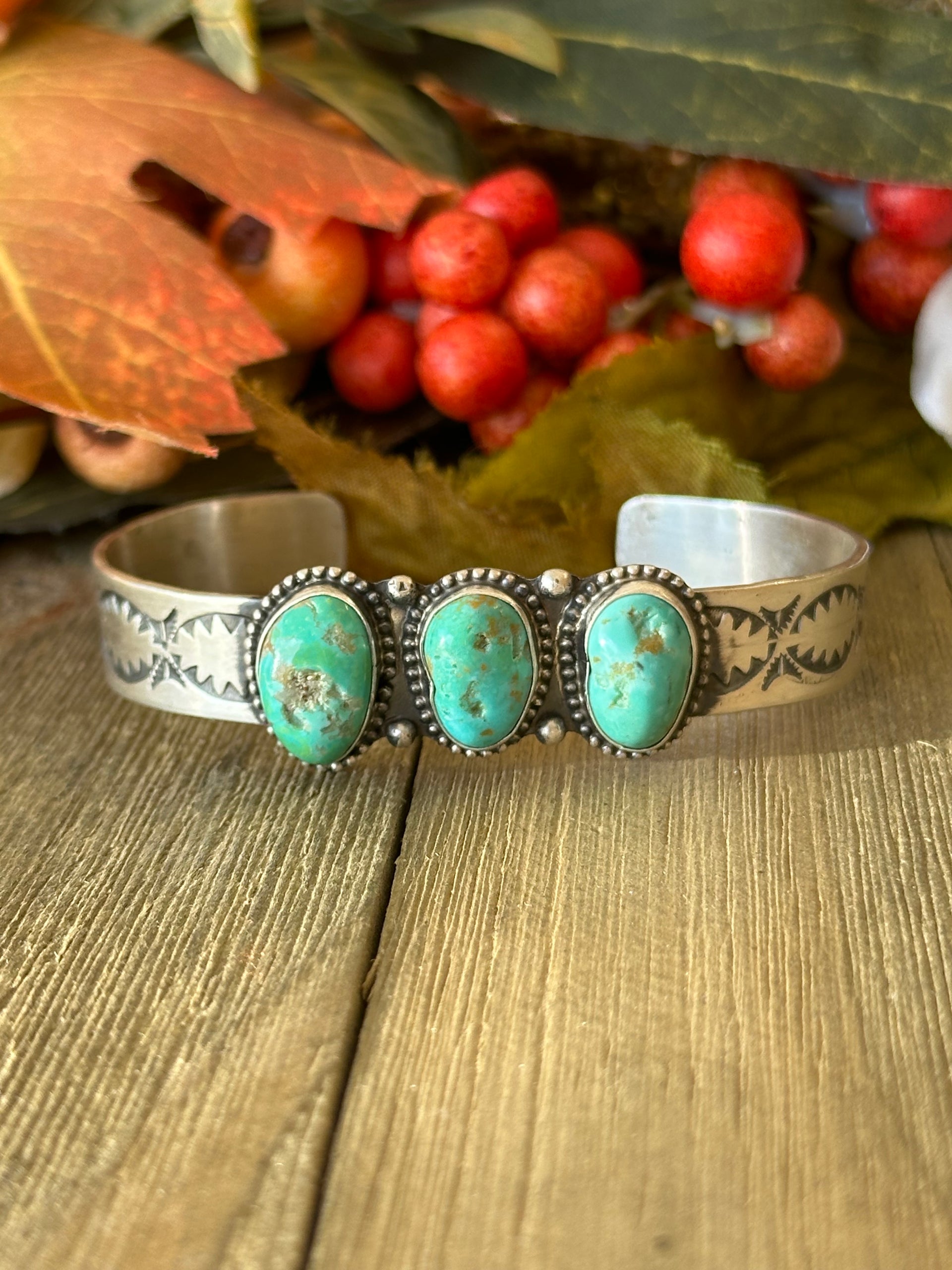 Navajo Made Kingman Turquoise & Sterling Silver Cuff Bracelet