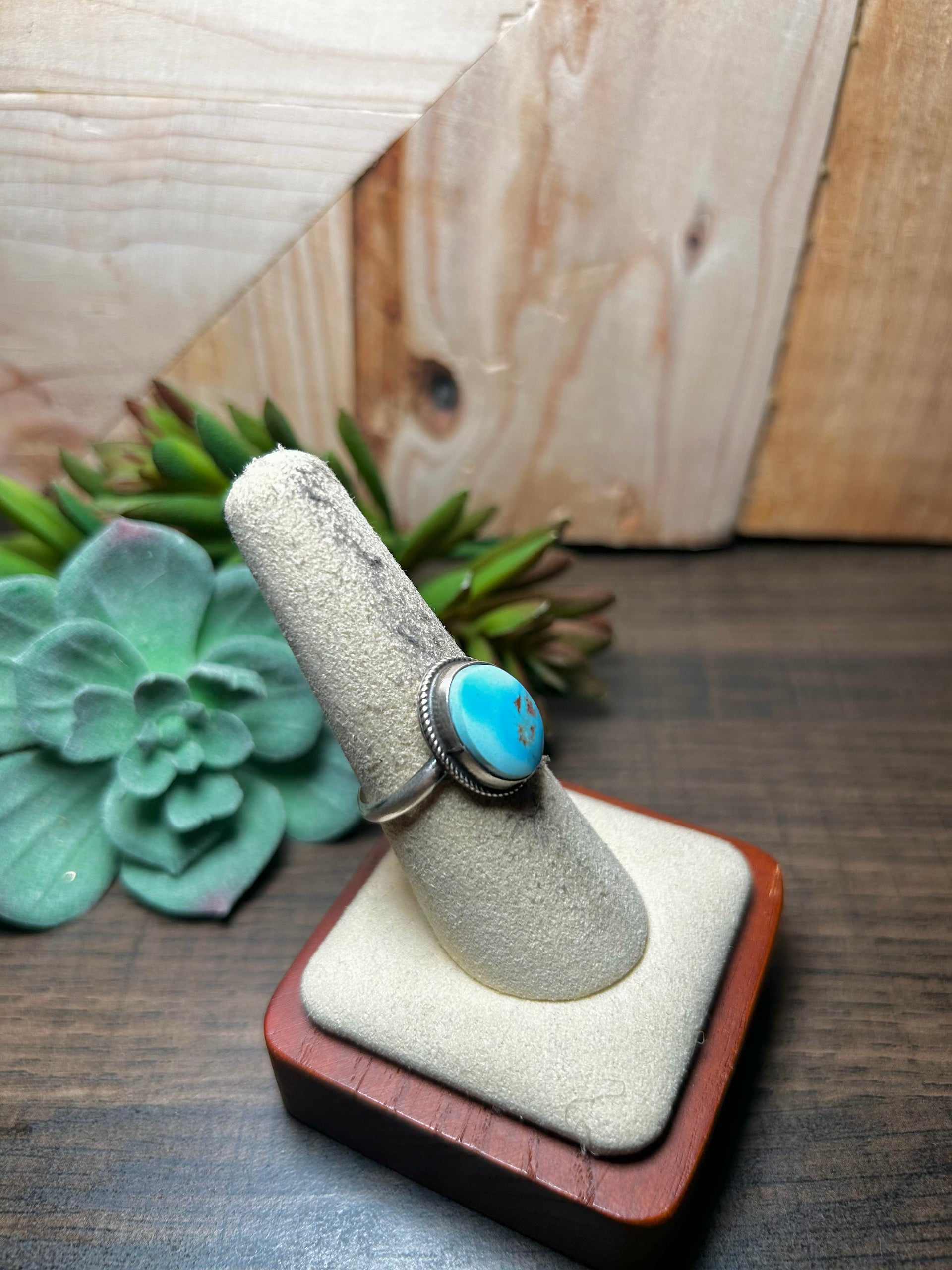 Navajo Made Golden Turquoise & Sterling Silver Ring Size 8.25