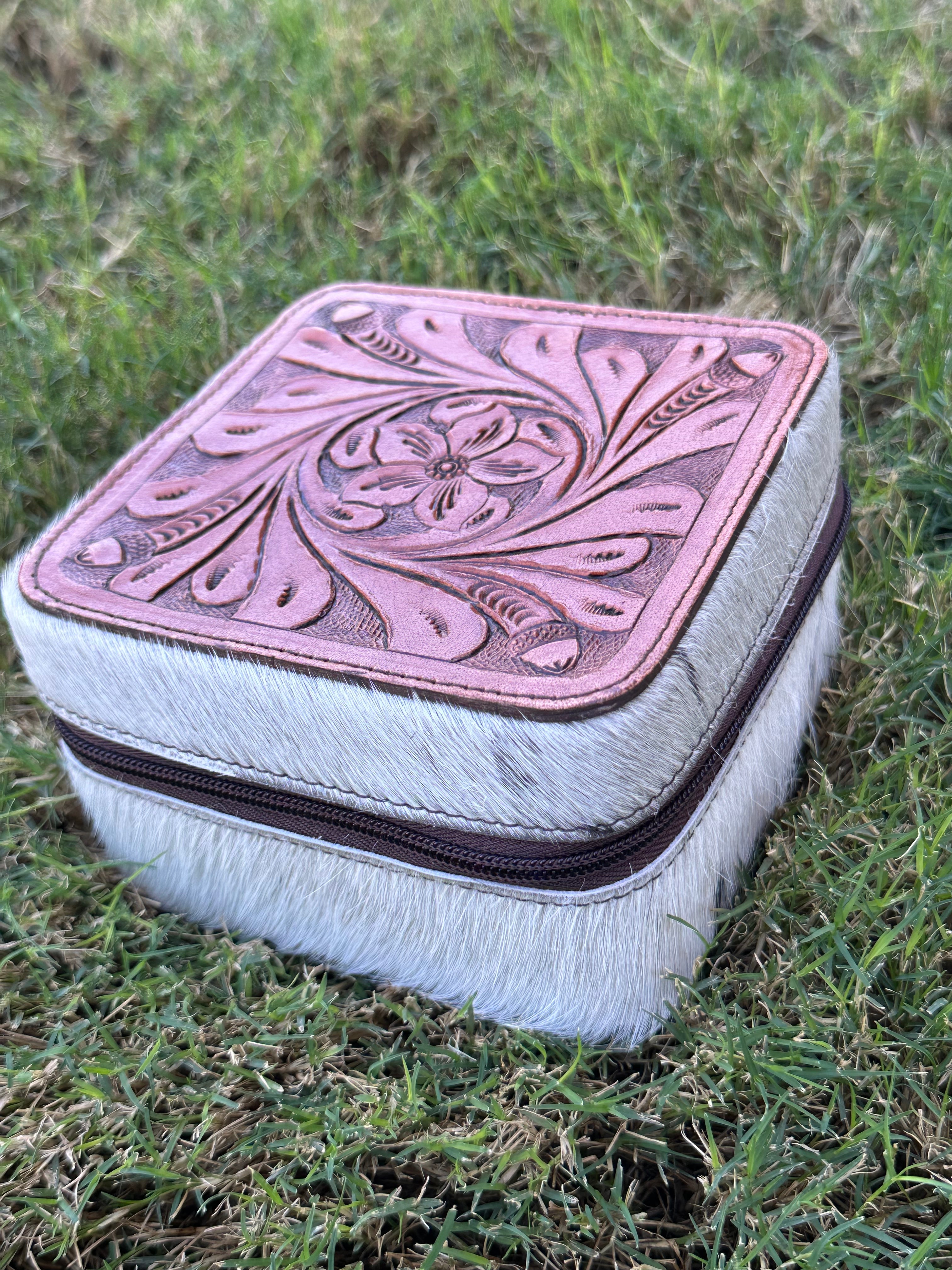 Genuine Tooled Leather Cowhide Jewelry Box