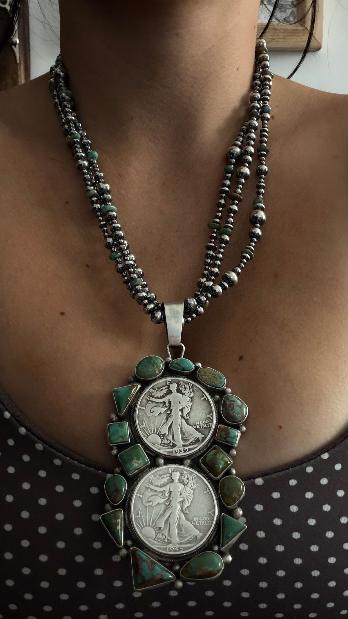 Travis Jim Royston Turquoise & Sterling Silver Machine Made Pearl Necklace/Pendant