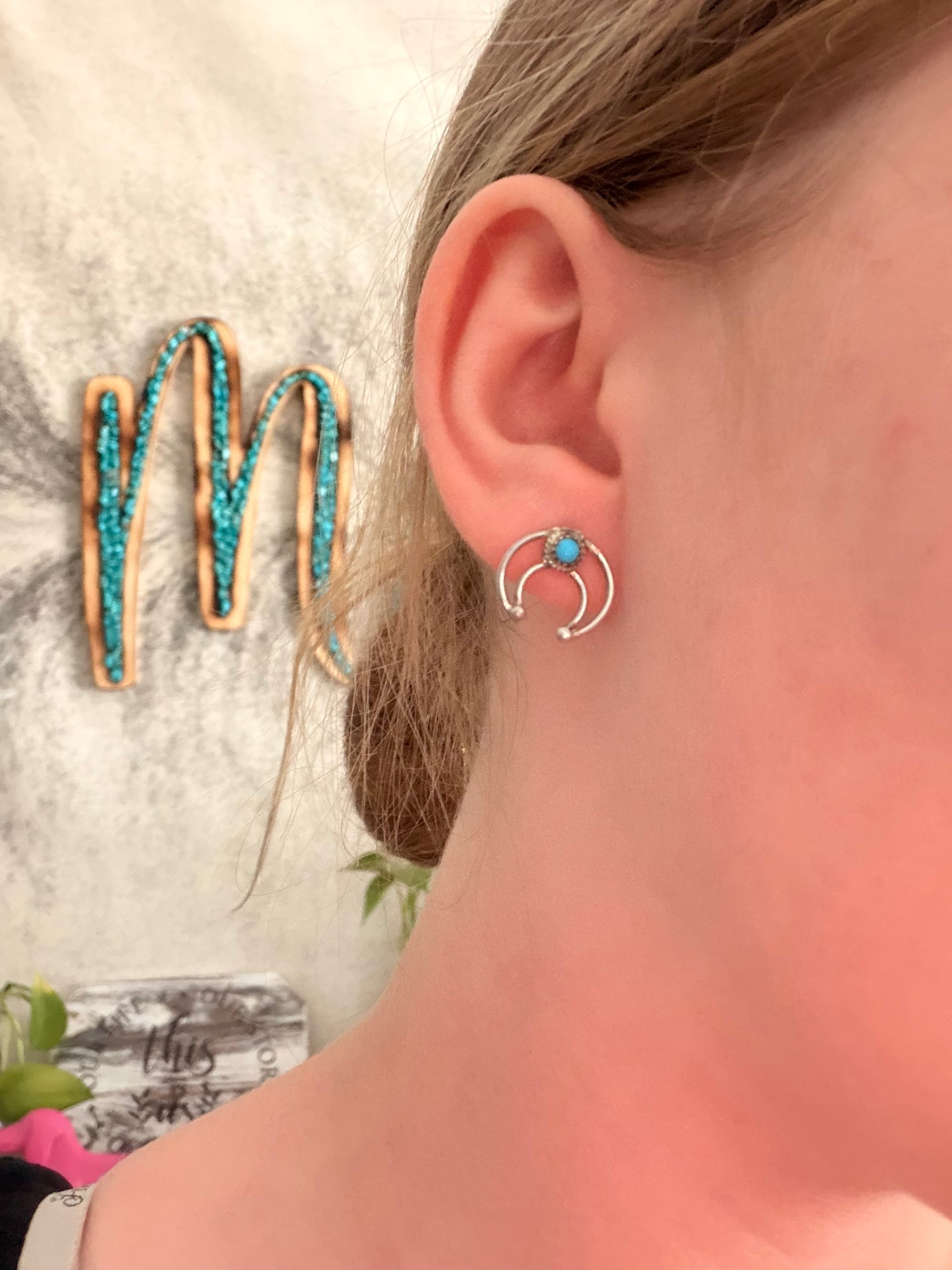 Larry Curley Kingman Turquoise & Sterling Silver Post Naja Earrings