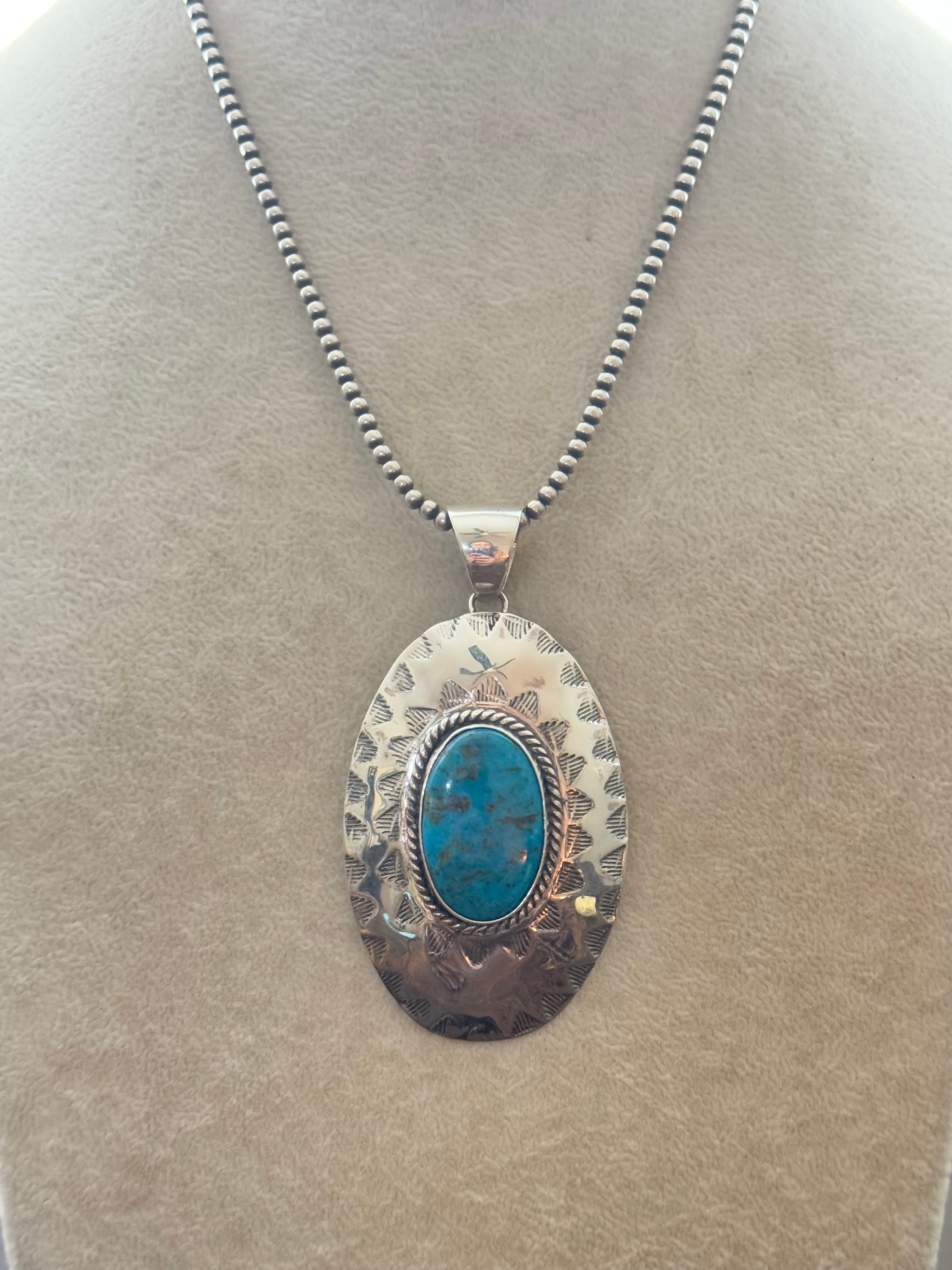 Navajo Made Kingman Turquoise & Sterling Silver Pendant