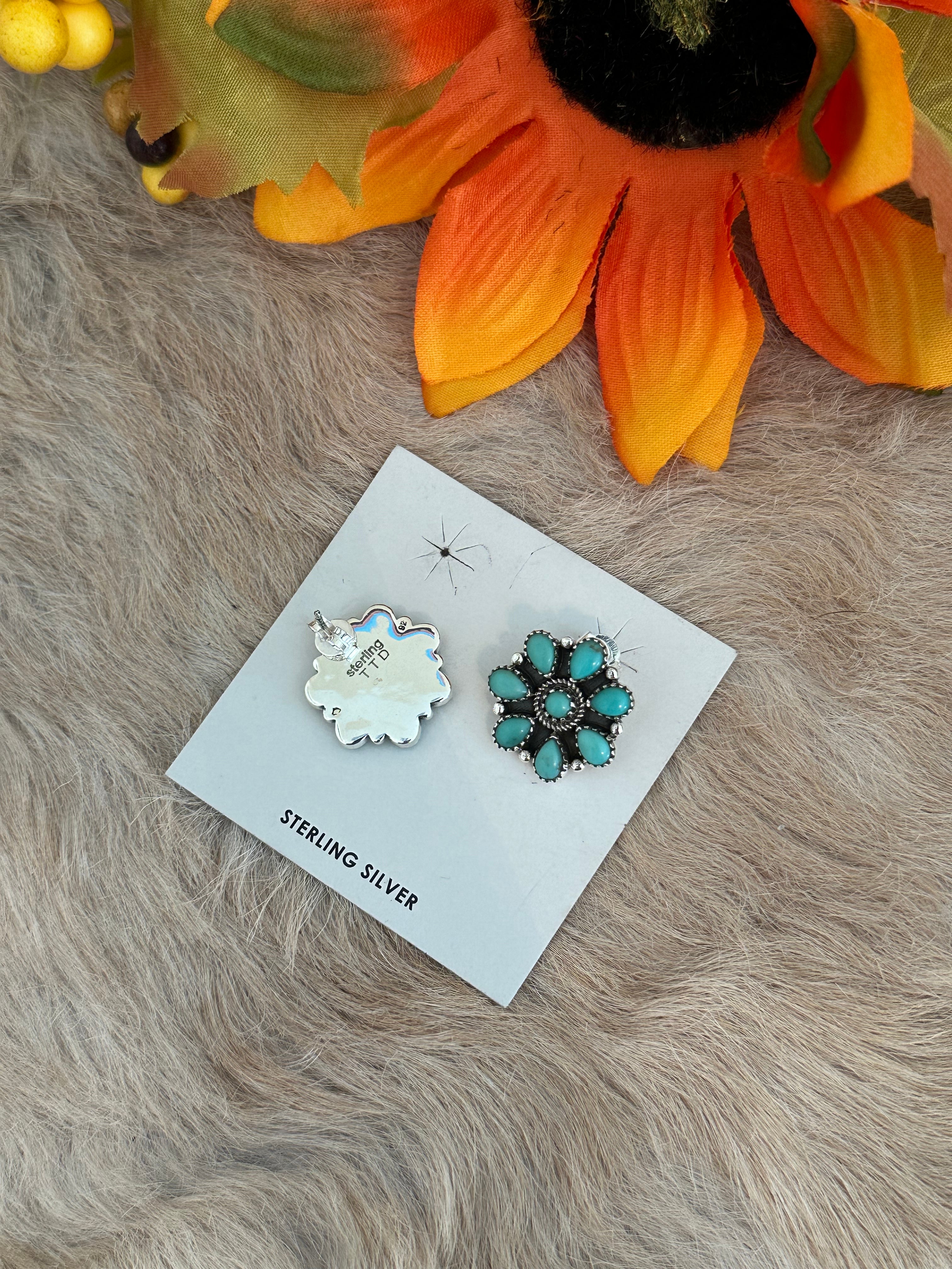 Southwest Handmade Kingman Turquoise & Sterling Silver Post Earrings