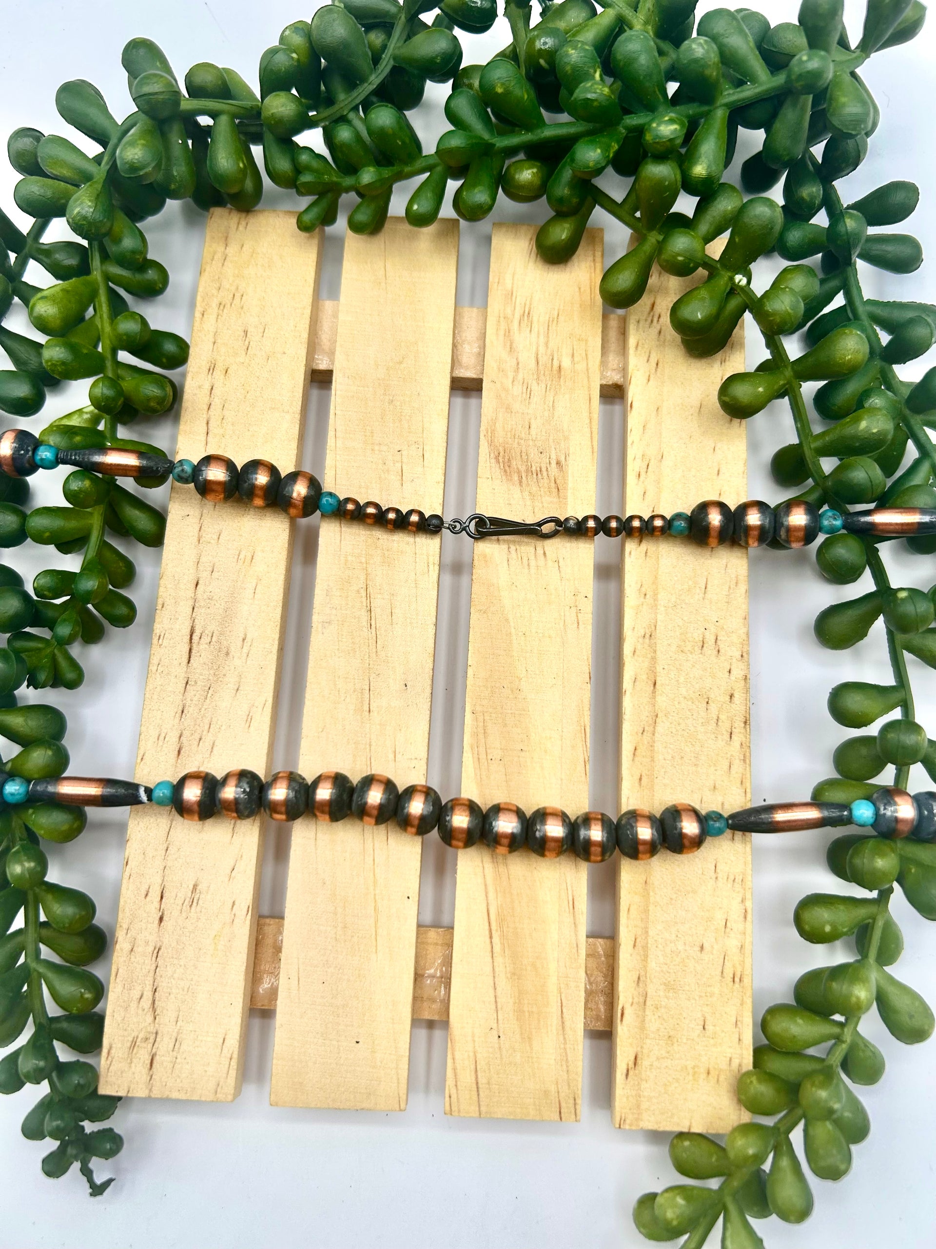 Navajo Made Strung Kingman Turquoise & Copper Necklace