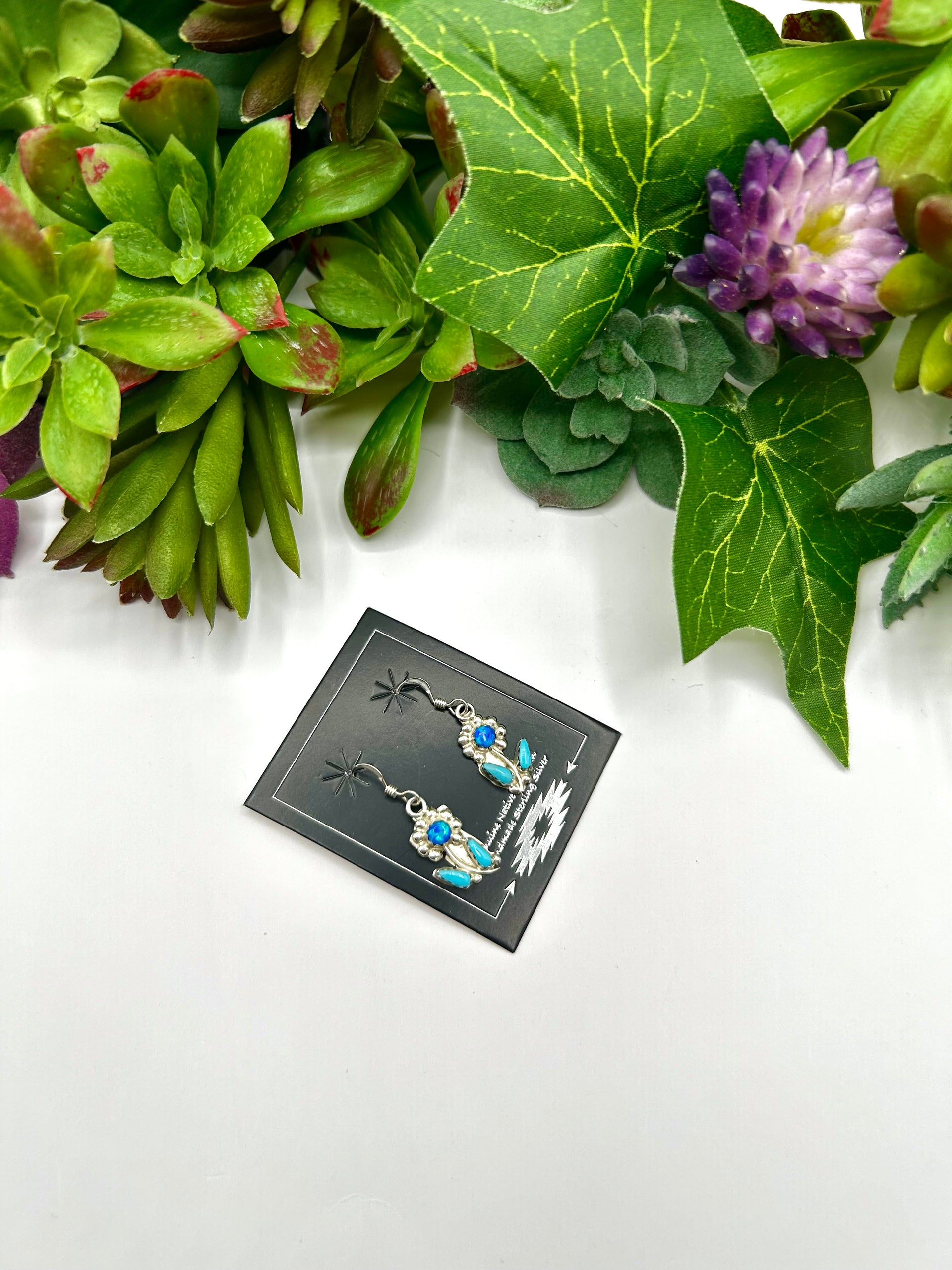 Zuni Multi Stone & Sterling Silver Hook Dangle Earrings