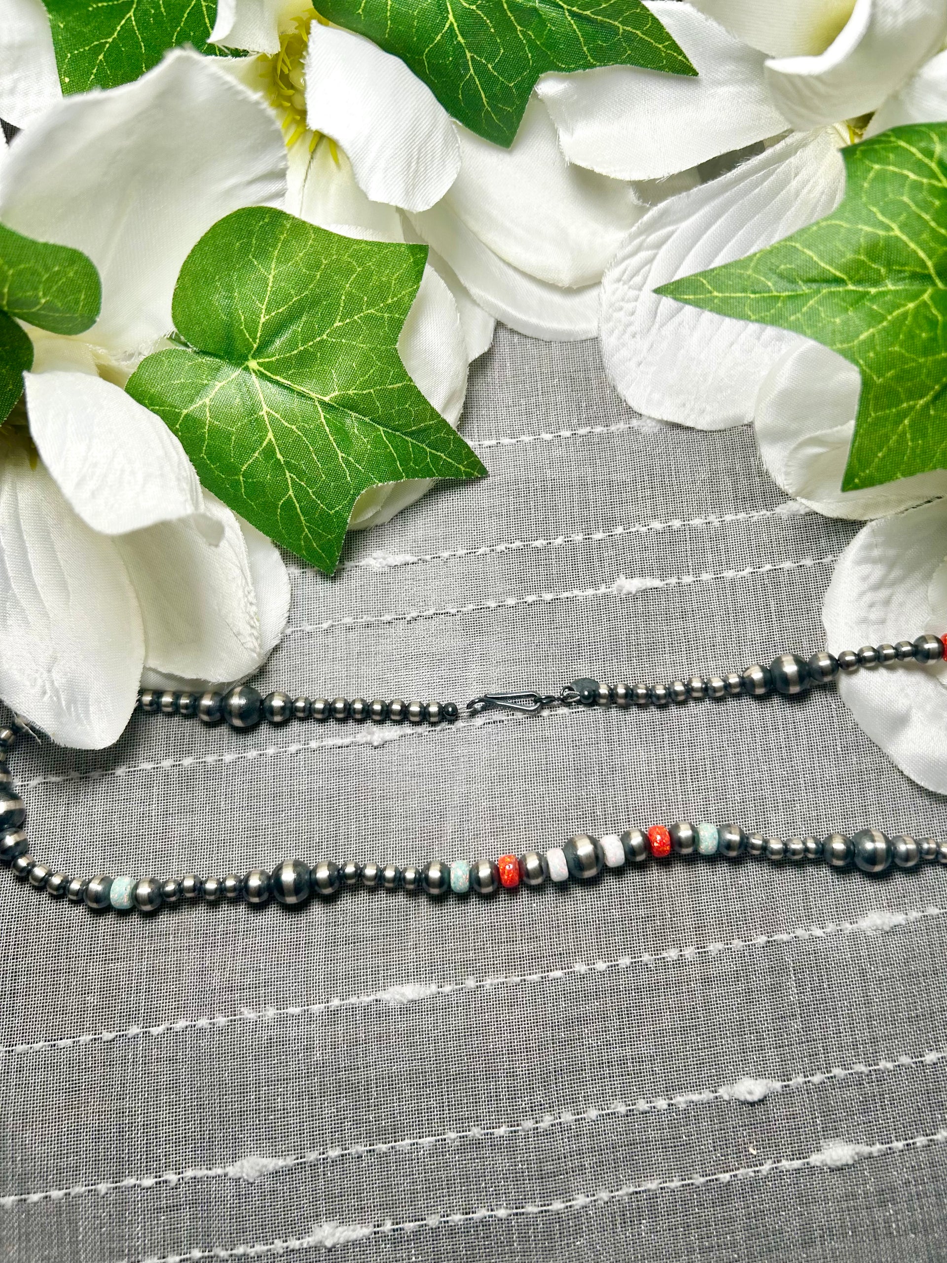 Navajo Made Strung Opal & Sterling Silver Necklace