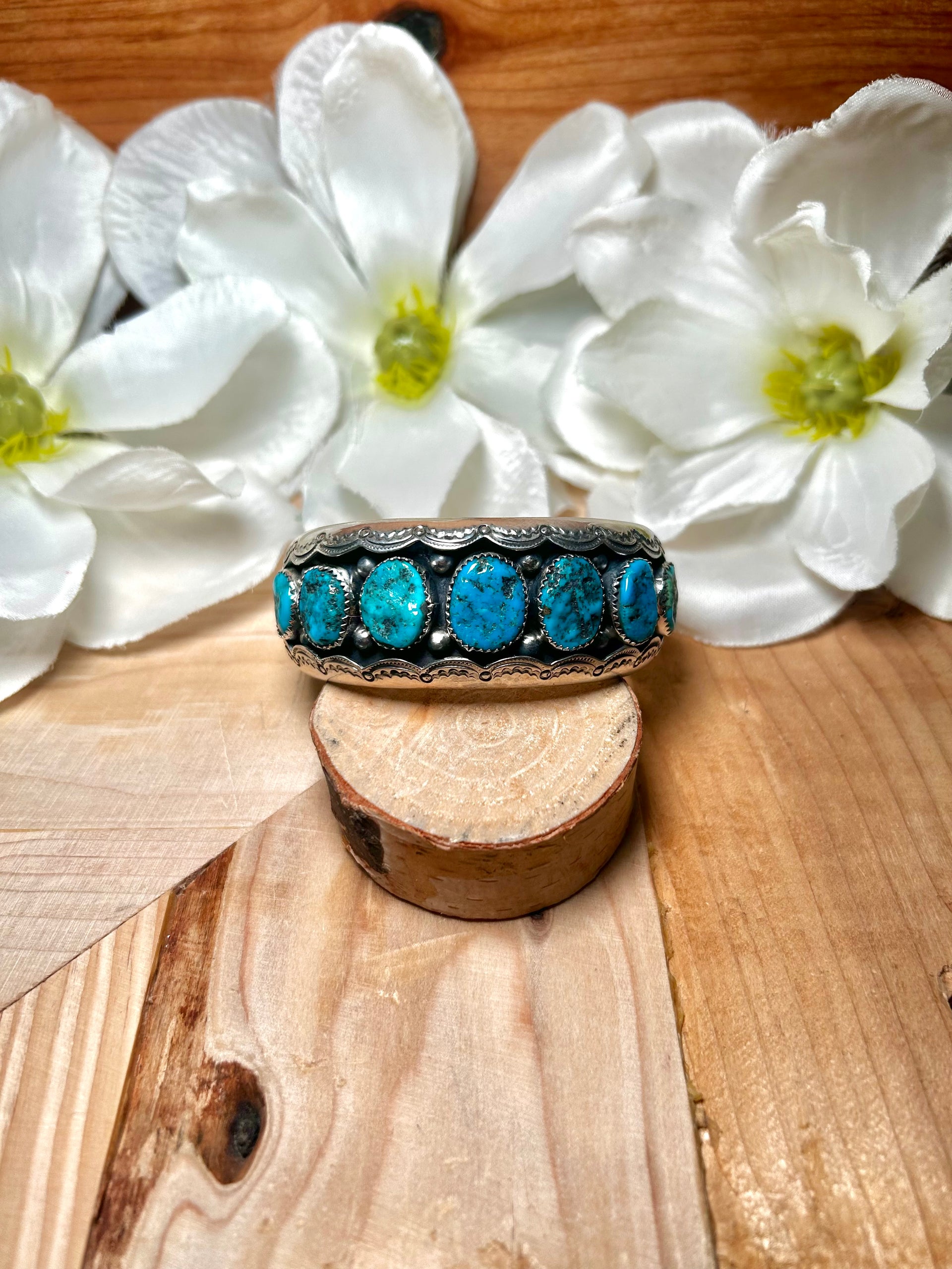 Navajo Made Kingman Turquoise & Sterling Silver Cuff Bracelet