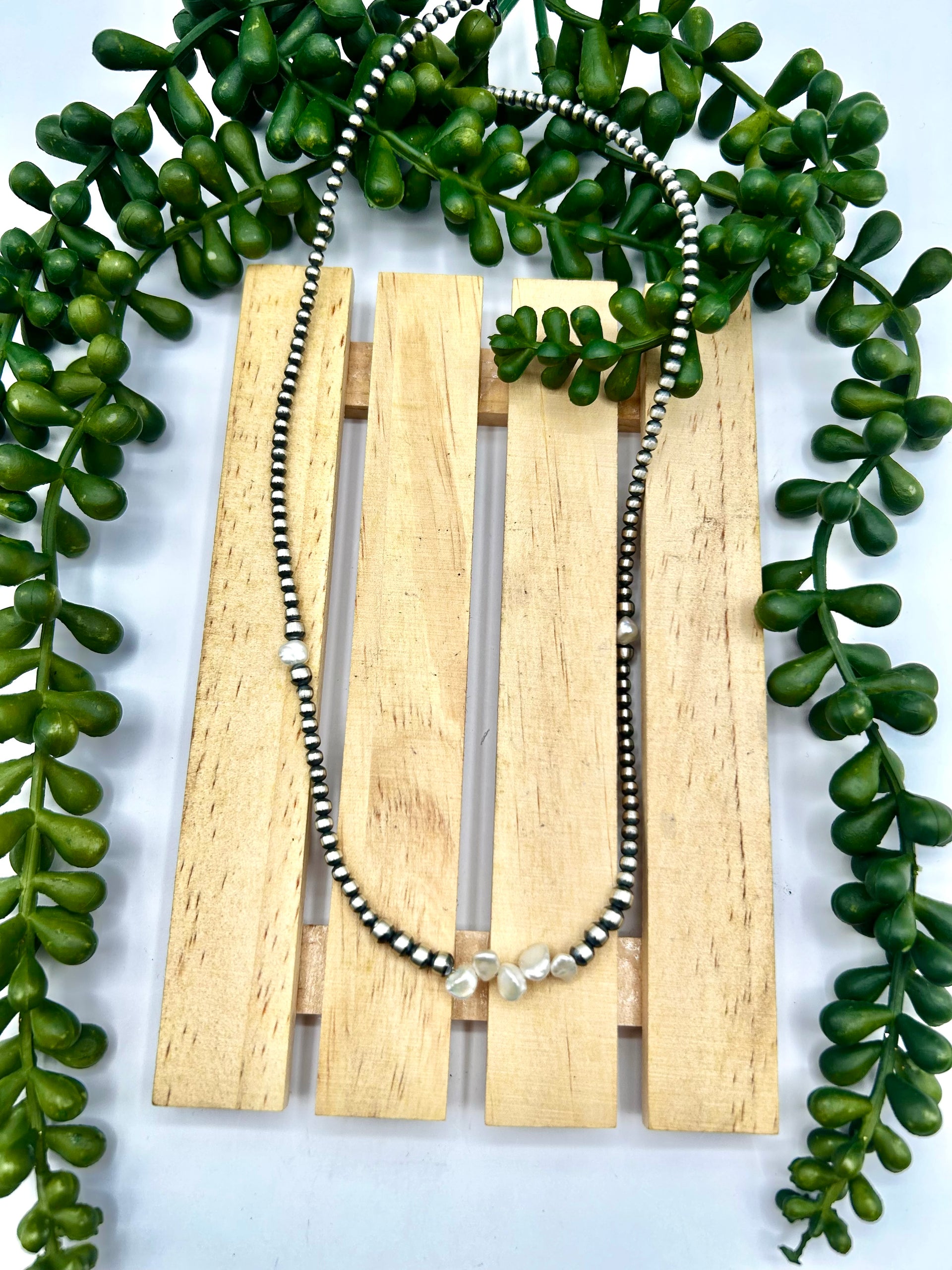 Navajo Made Strung Fresh Water Pearl & Sterling Silver Necklace