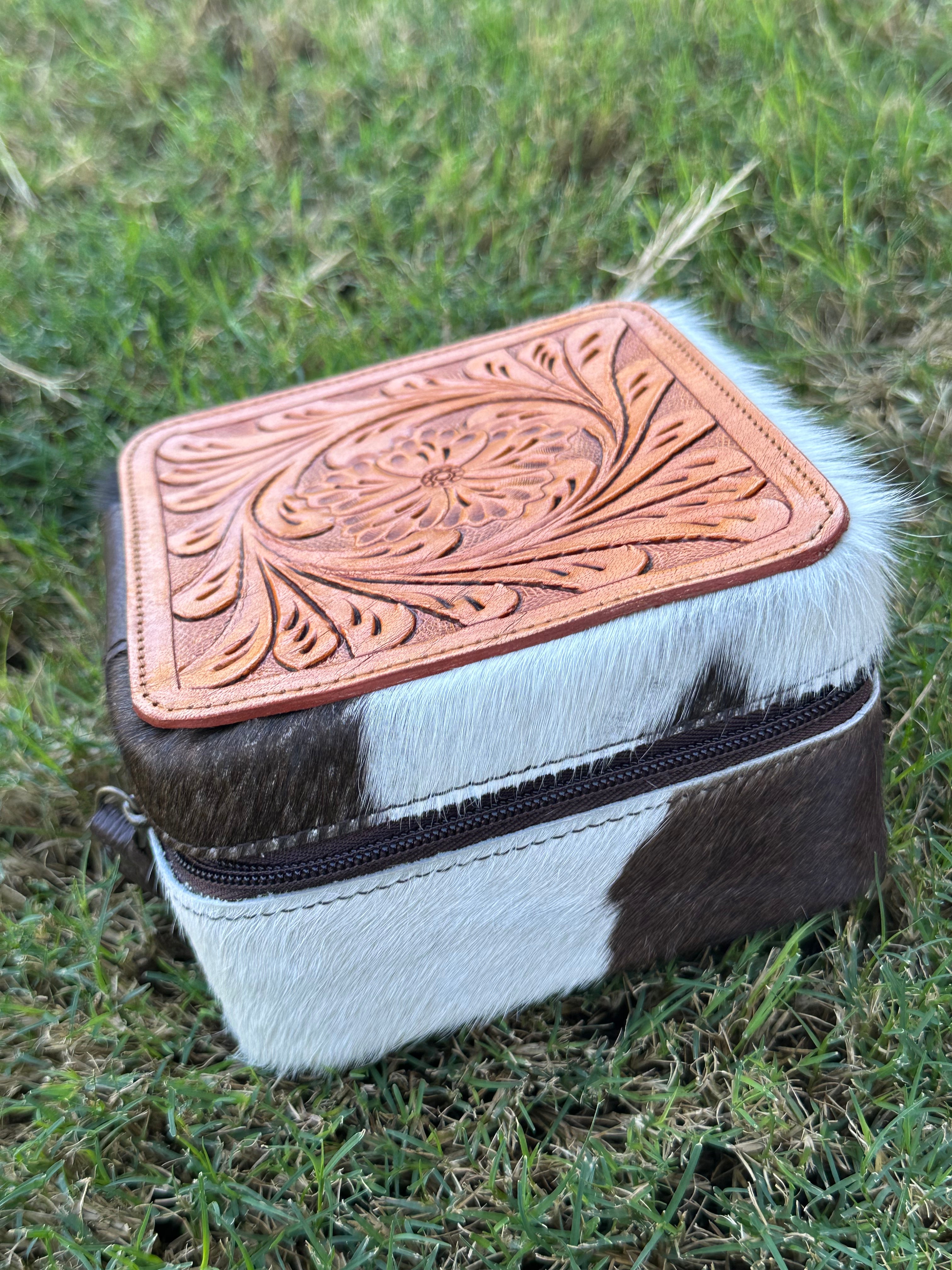 Genuine Tooled Leather Cowhide Jewelry Box