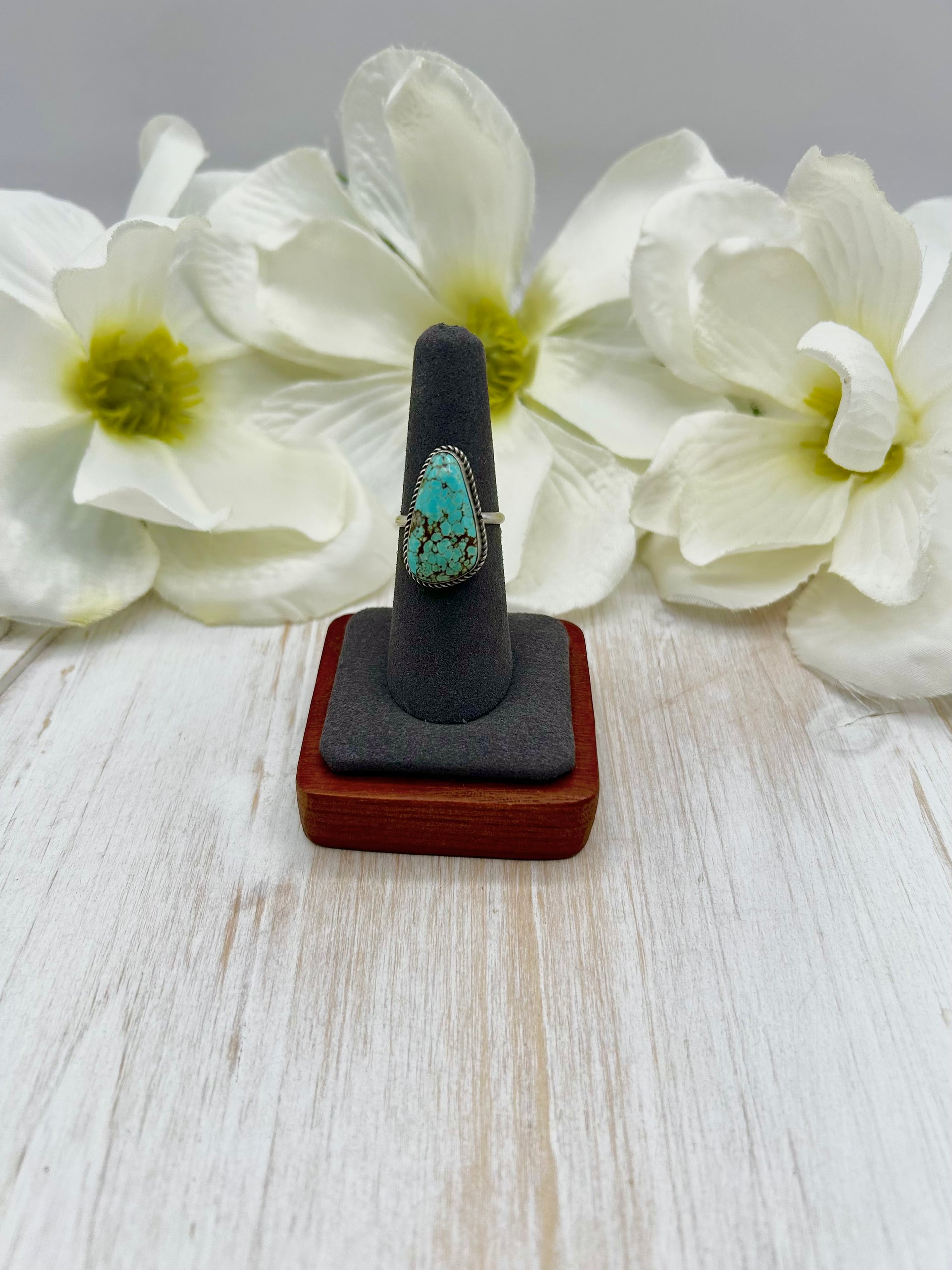 Navajo Made #8 Turquoise & Sterling Silver Ring Size 7