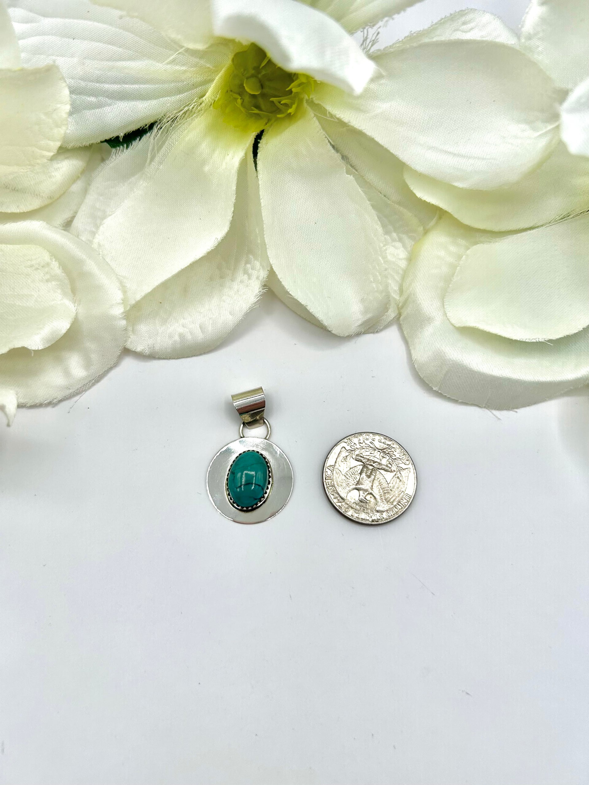 Navajo Made Kingman Turquoise & Sterling Silver Pendant