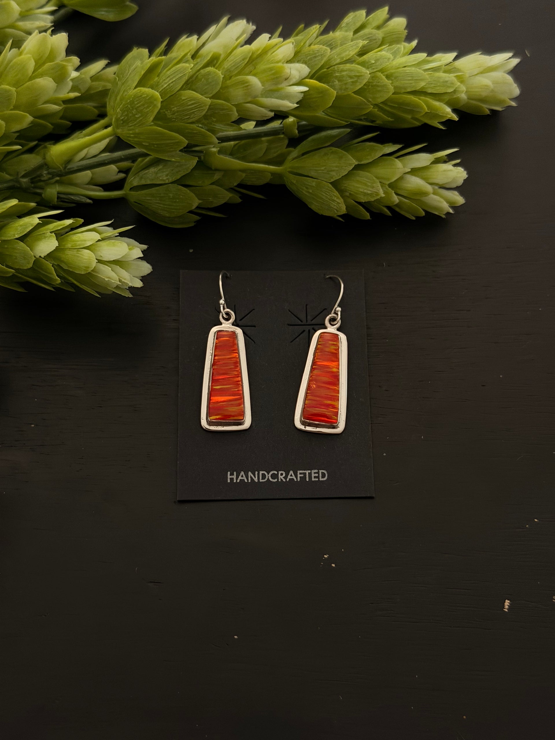 Navajo Made Orange Opal (Man Made) & Sterling Silver Dangle Earrings