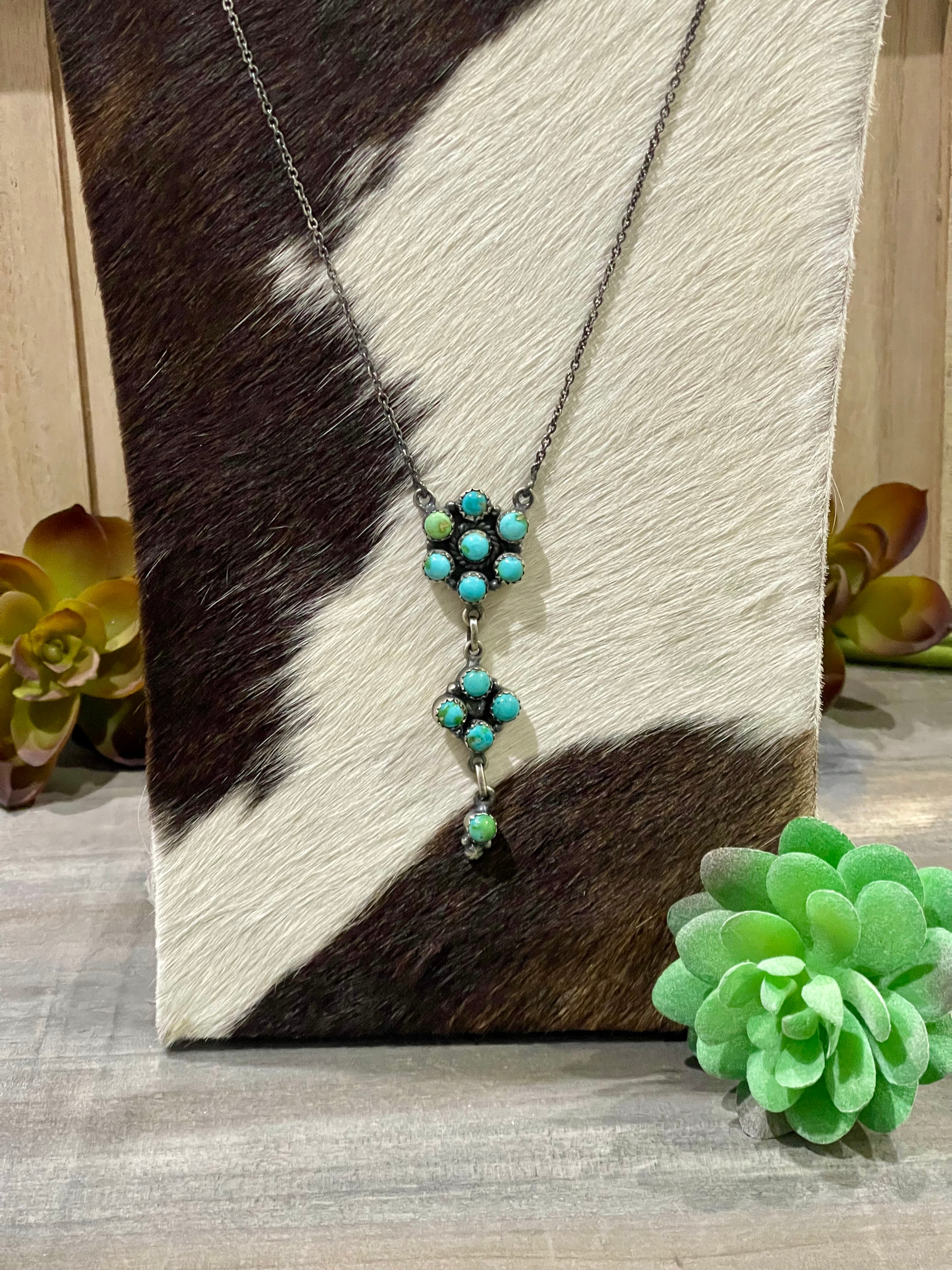 Southwest Handmade Sonoran Mountain Turquoise & Sterling Cluster Necklace