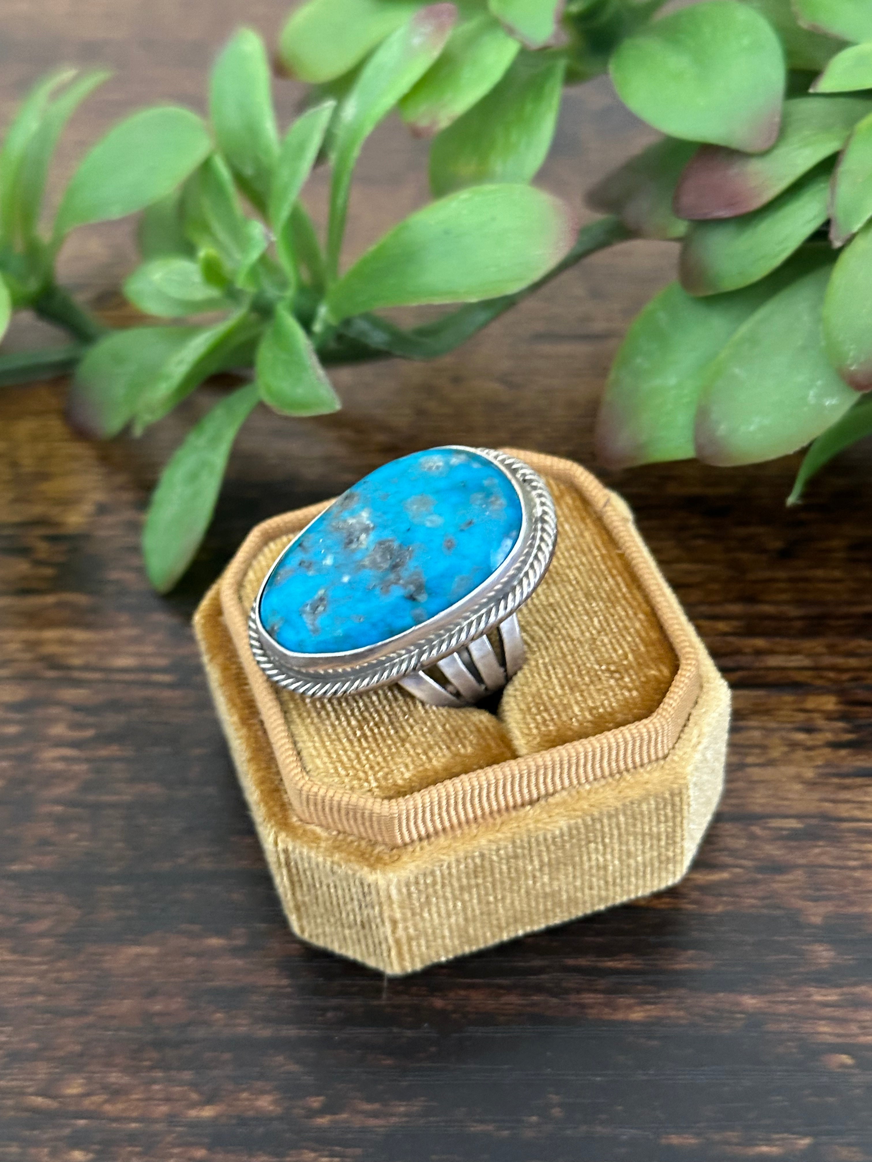 Navajo Made Kingman Turquoise & Sterling Silver Ring Size 8.5