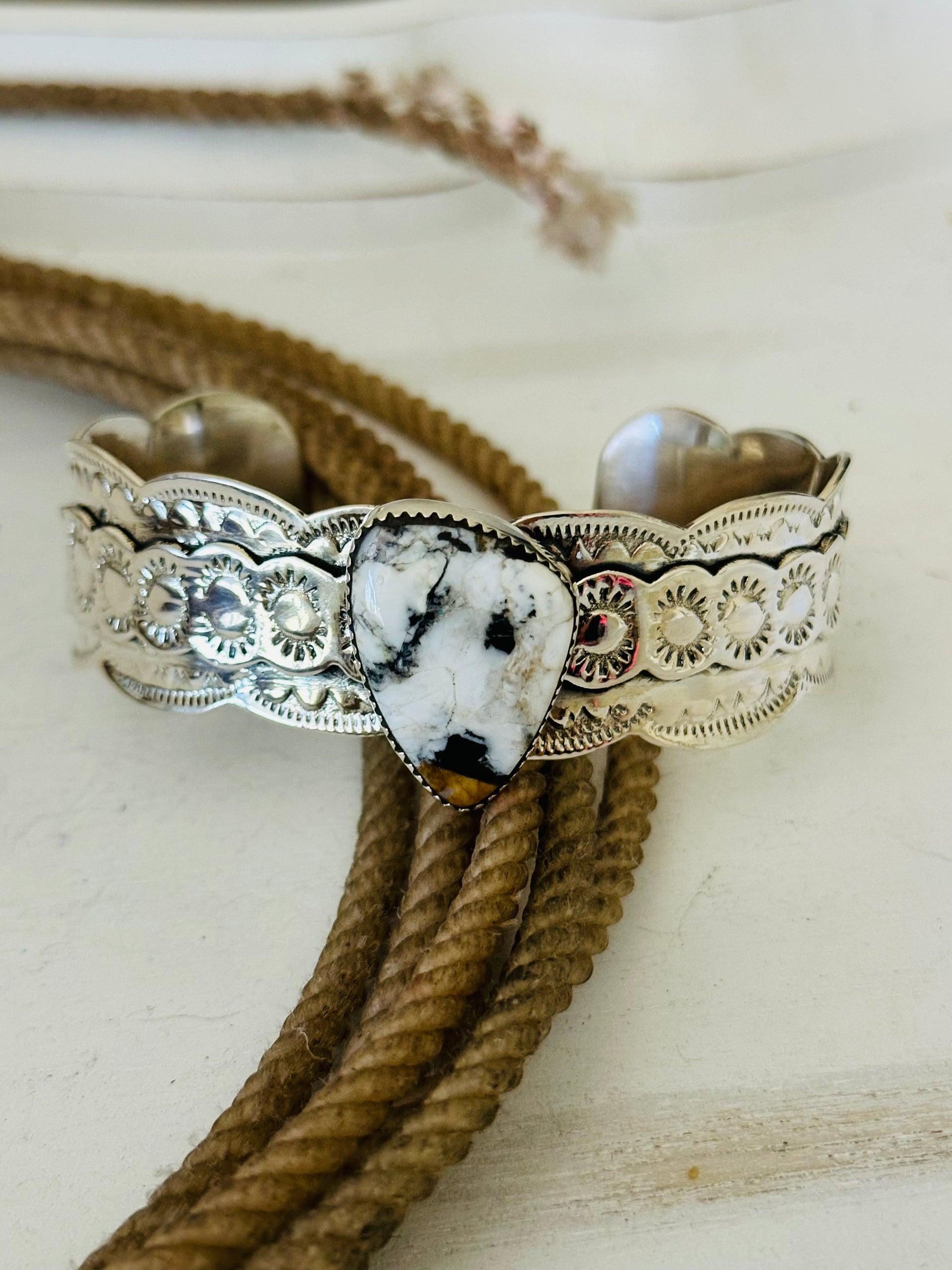 Southwest Made White Buffalo & Sterling Silver Cuff Bracelet