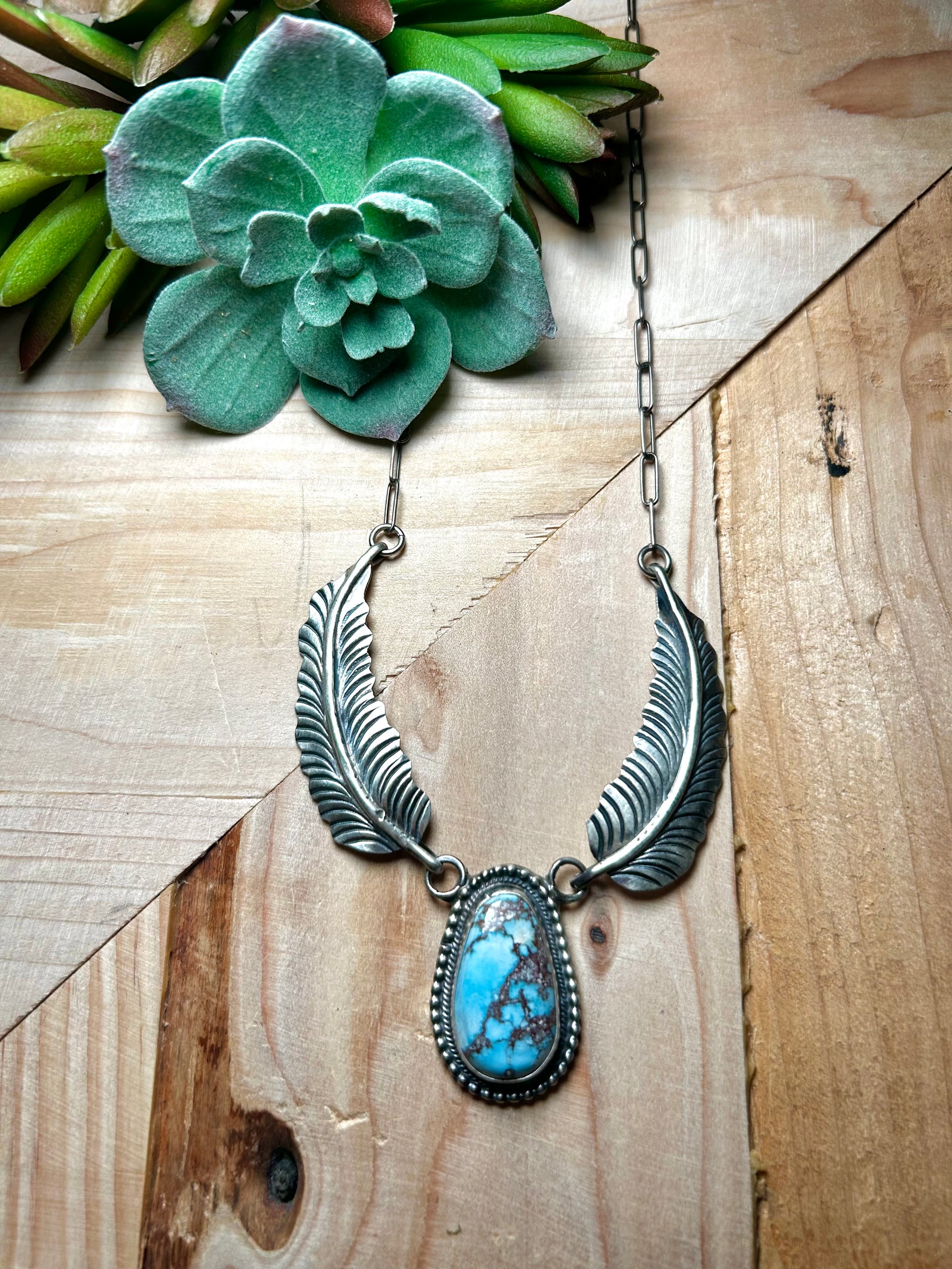 Navajo Made Golden Hill Turquoise & Sterling Silver Necklace