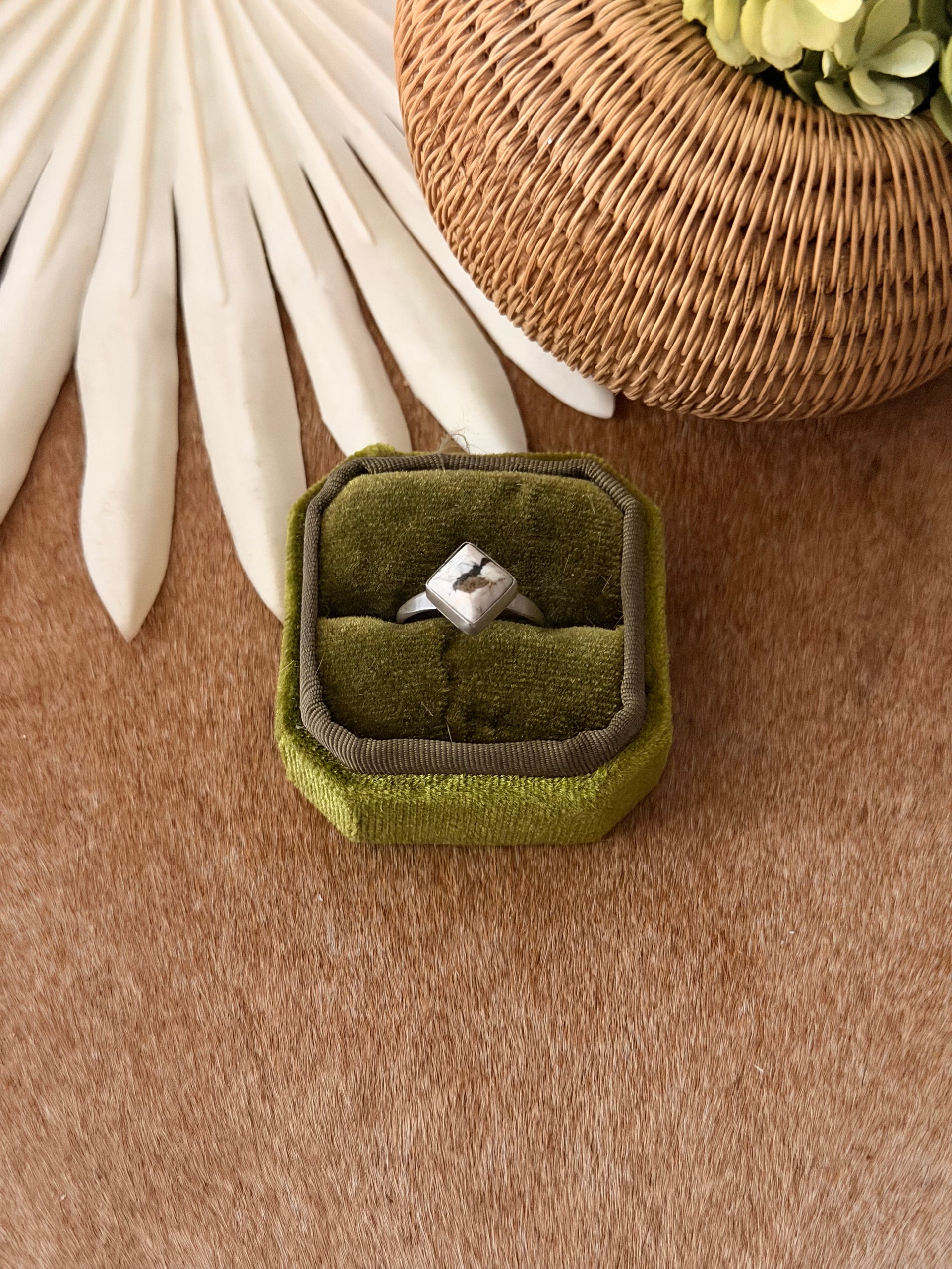 Navajo Made White Buffalo & Sterling Silver Ring Size 7