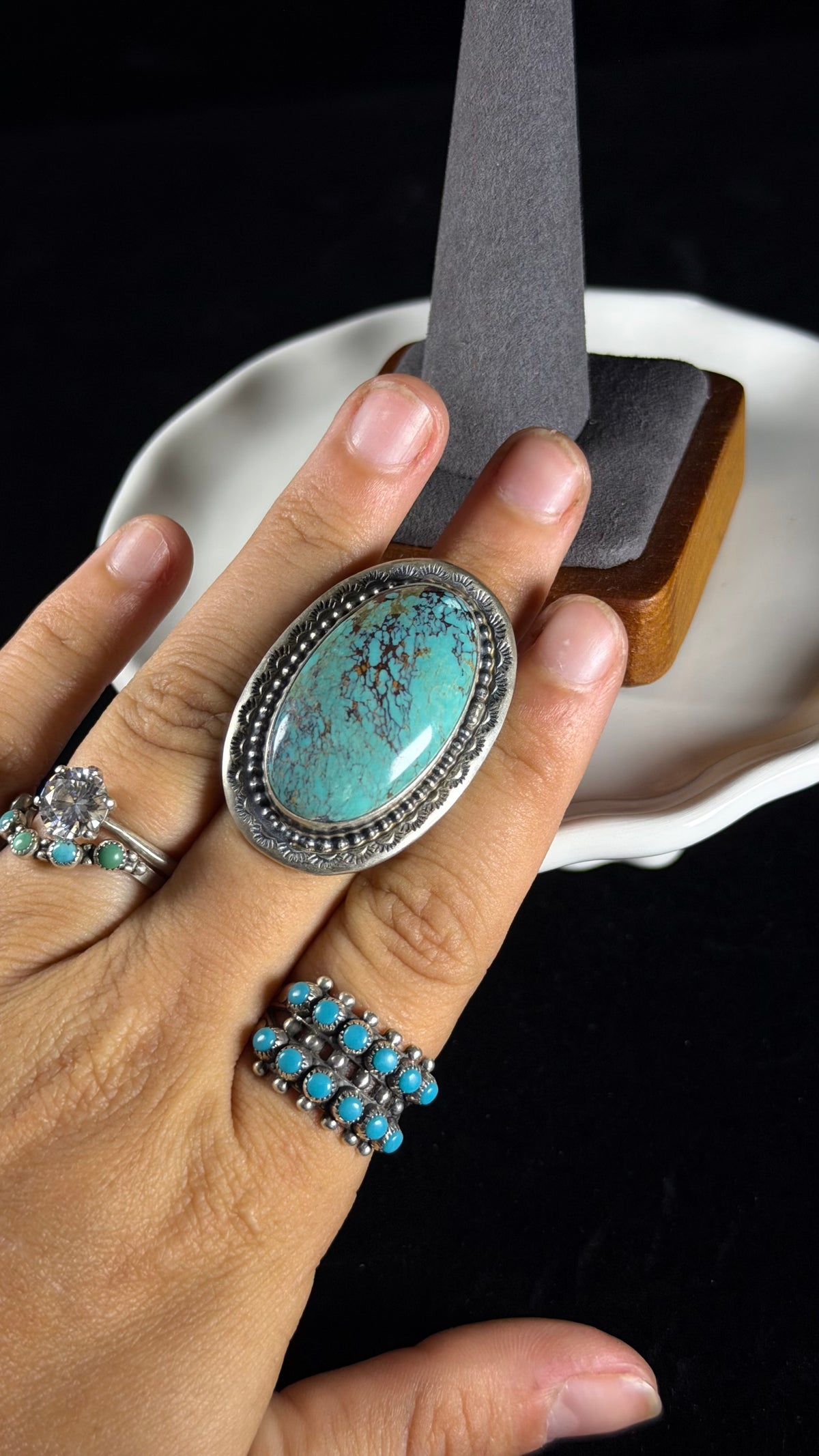 Navajo Made Red Skin Turquoise & Sterling Silver Ring Size 7.5