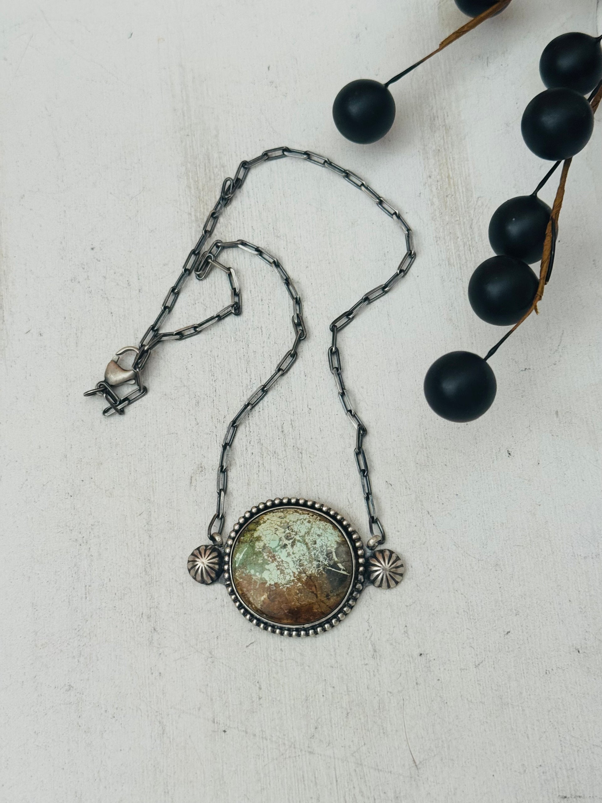 Navajo Made Carico Lake Turquoise and Sterling Silver Necklace