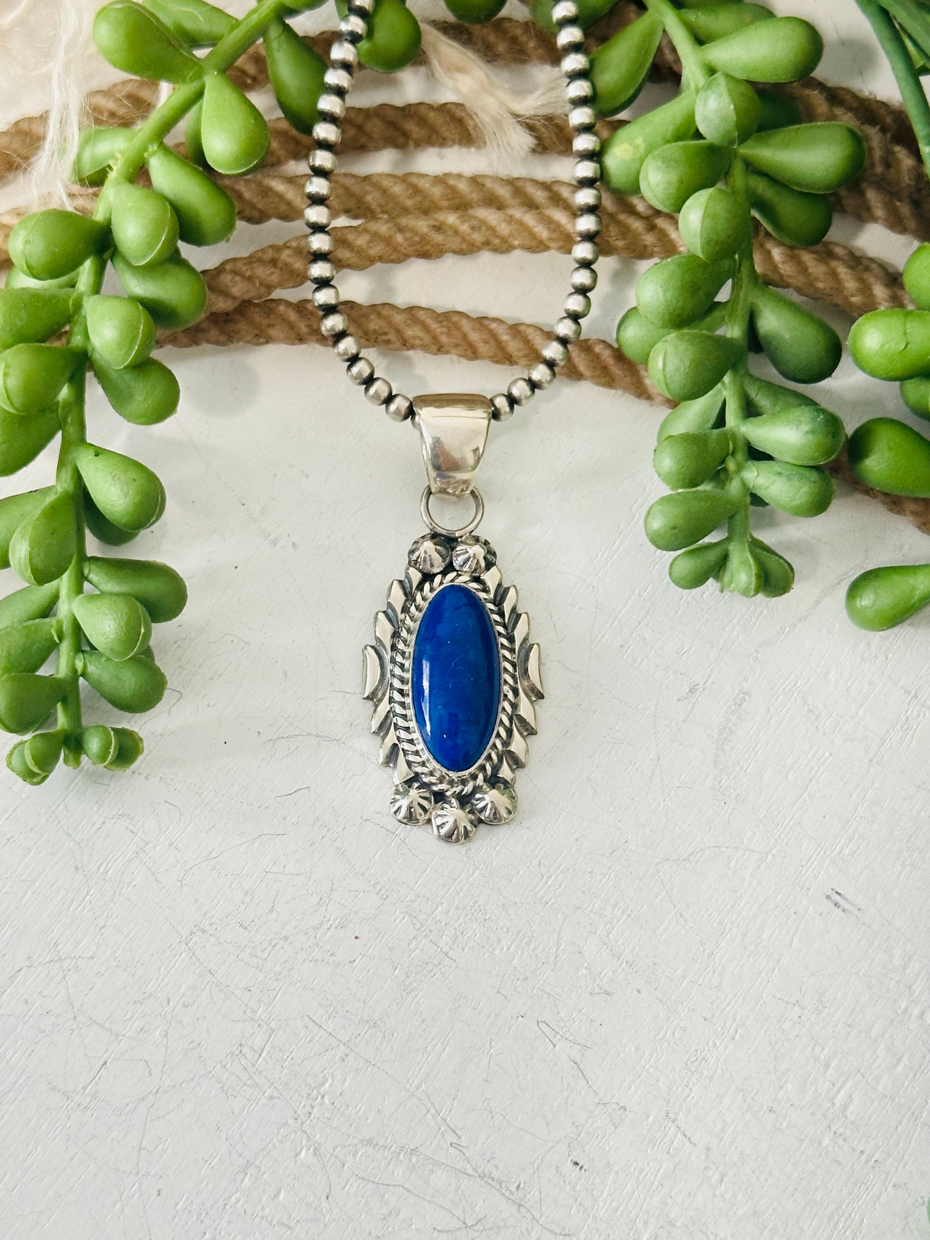 Navajo Made Lapis & Sterling Silver Pendant