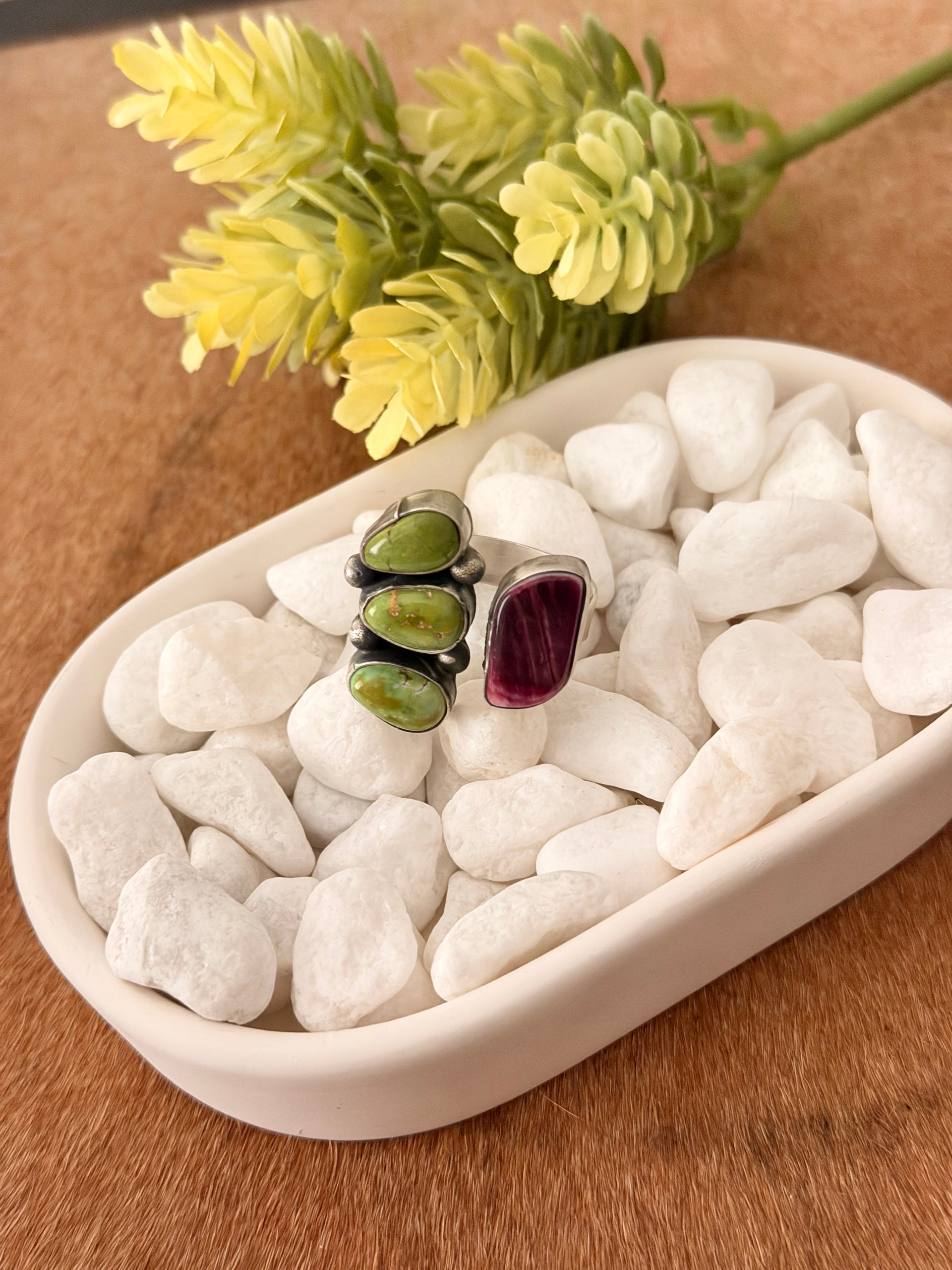 Rena Shelly Multi Stone & Sterling Silver Adjustable Cluster Ring