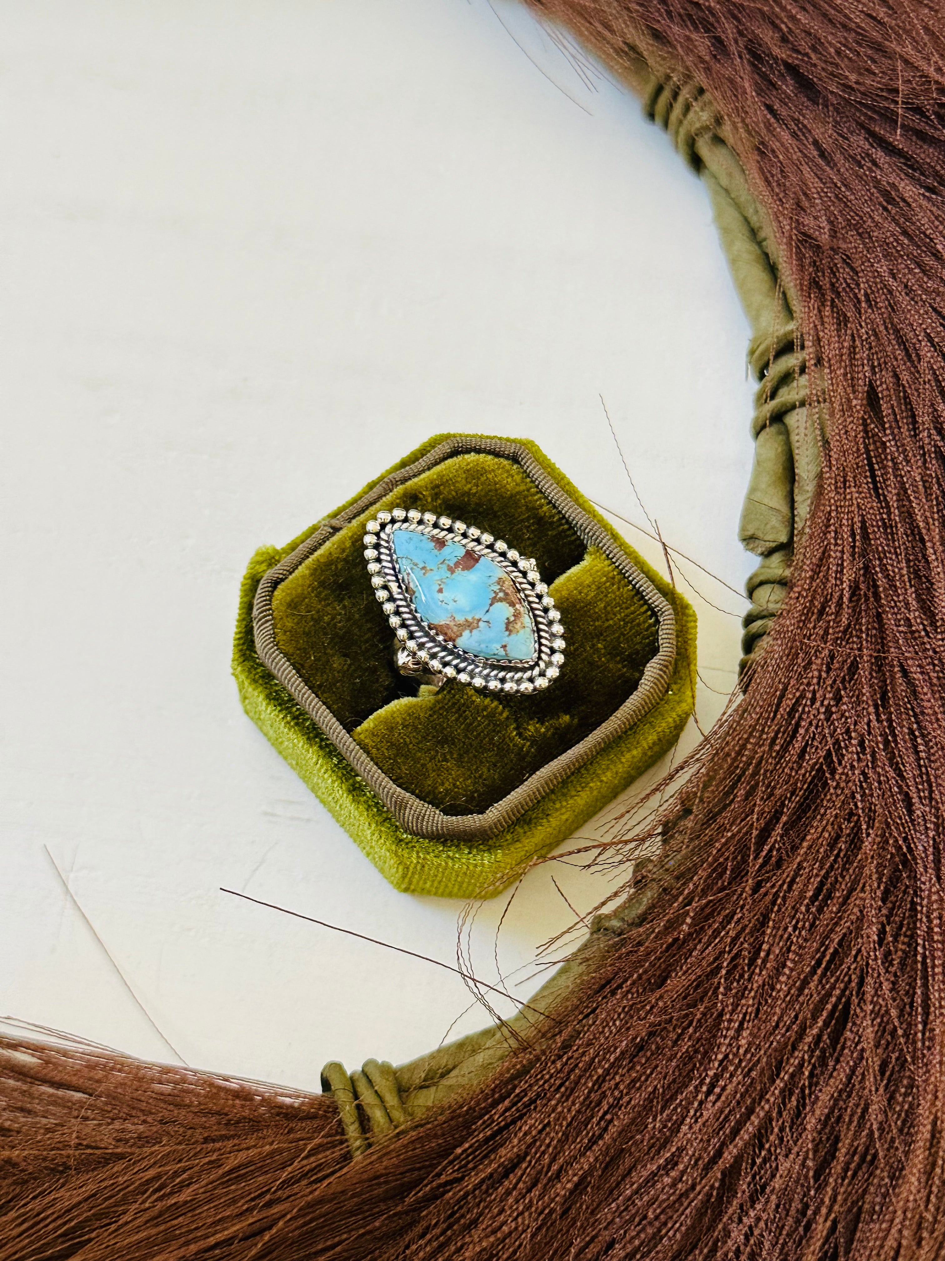 Southwest Handmade Golden Hills Turquoise & Sterling Silver Ring Size 7.75