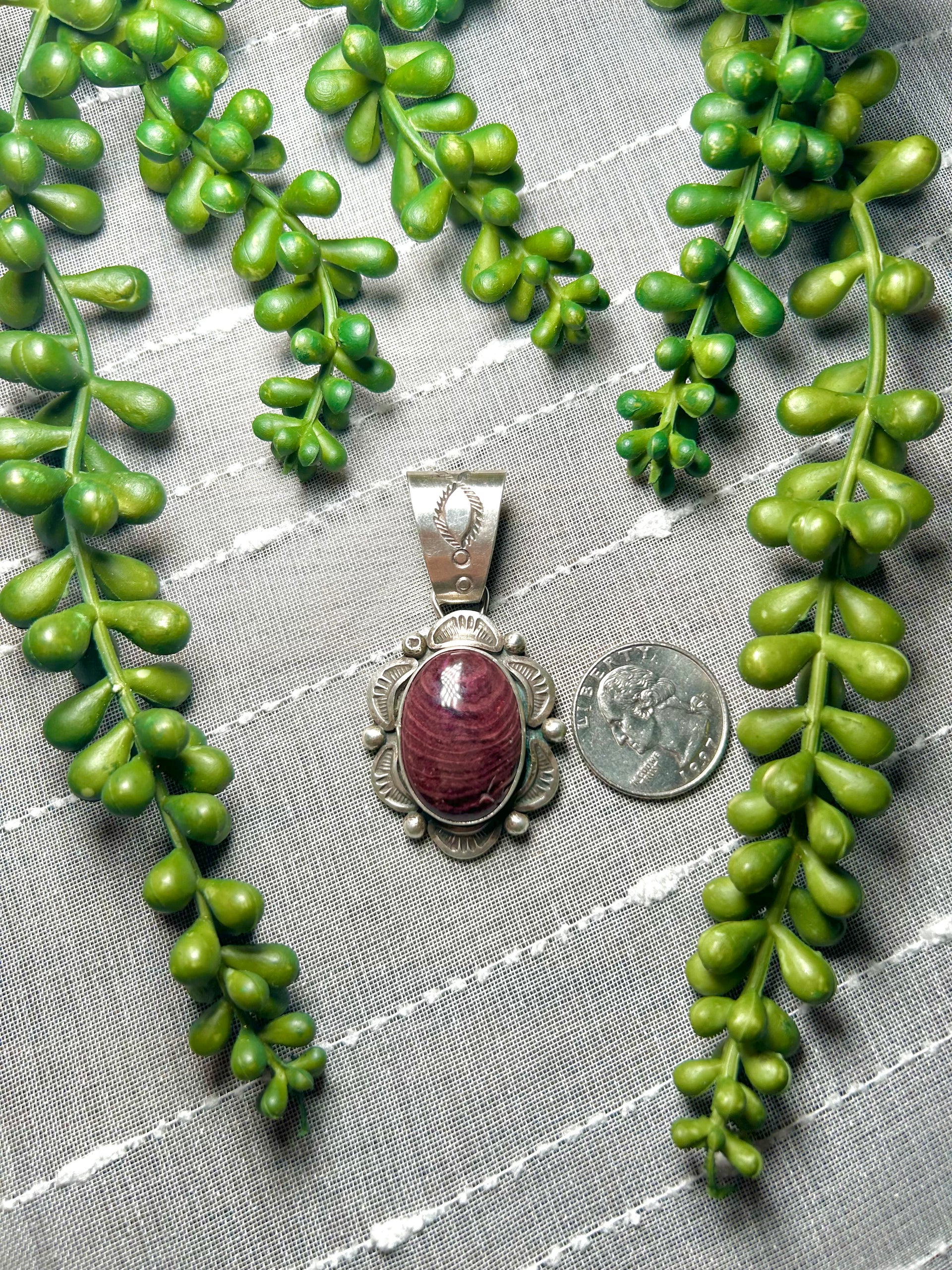 Navajo Made Purple Spiny Oyster & Sterling Silver Pendant